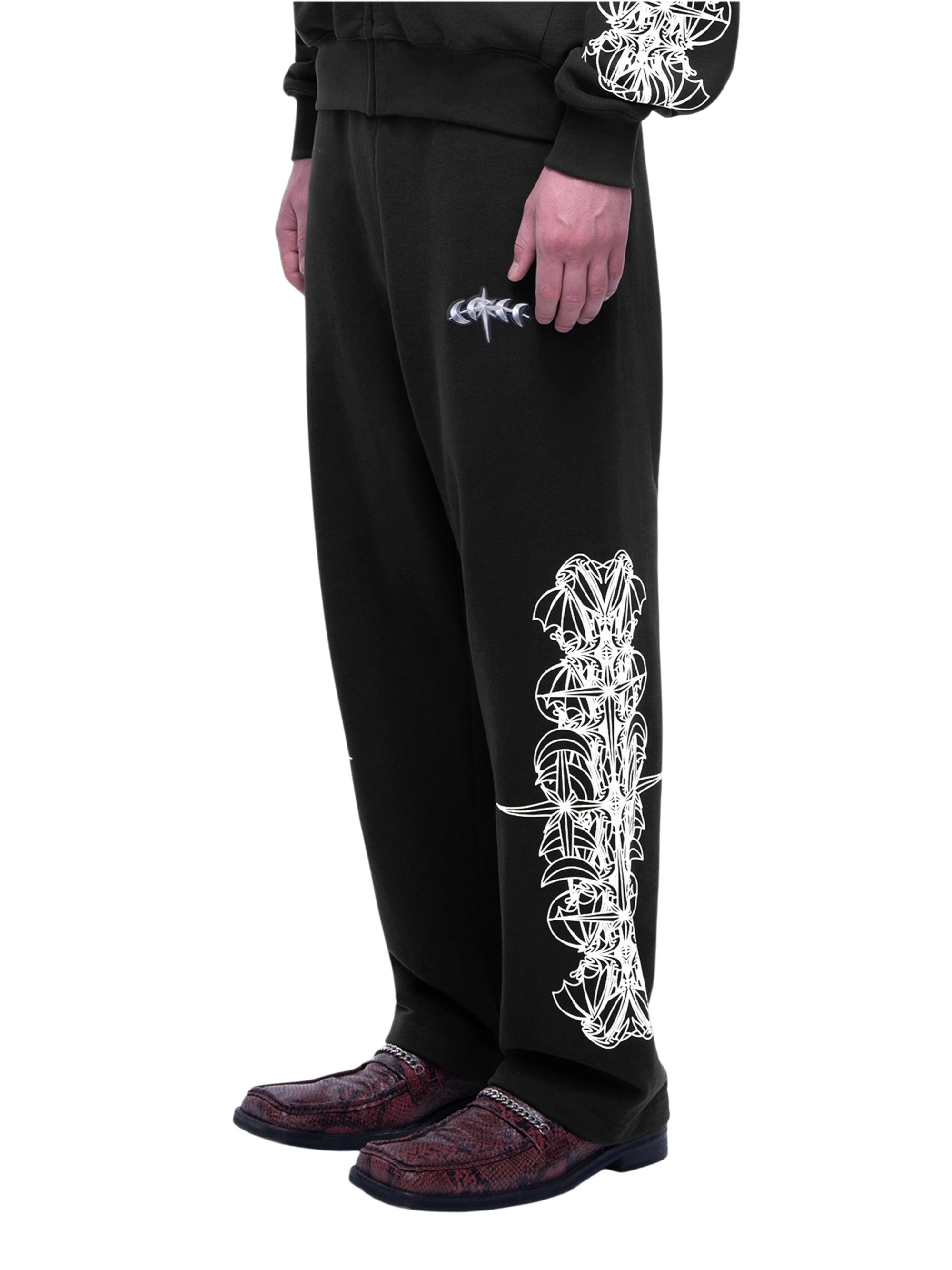 Dark Grey Luminous Dawn pants with contrasting astral side graphics