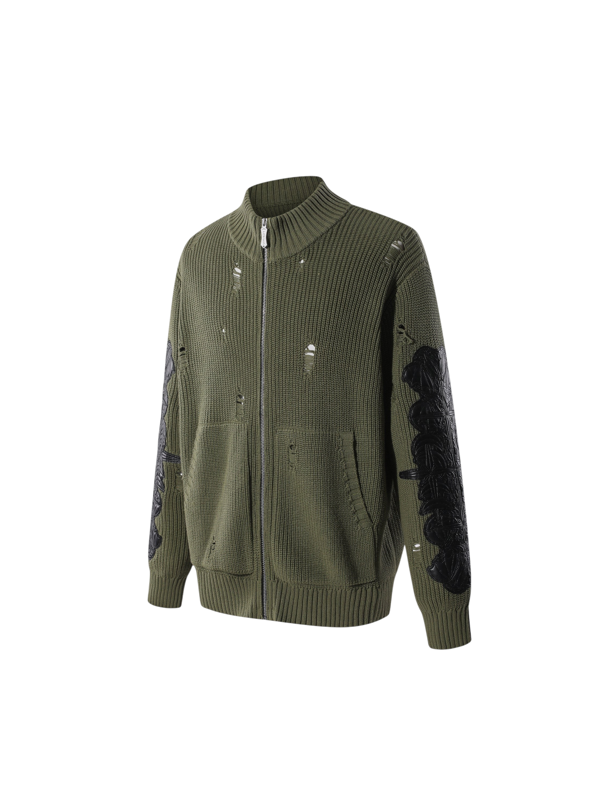 TBHNP T260007 olive green sweater, angled front view.