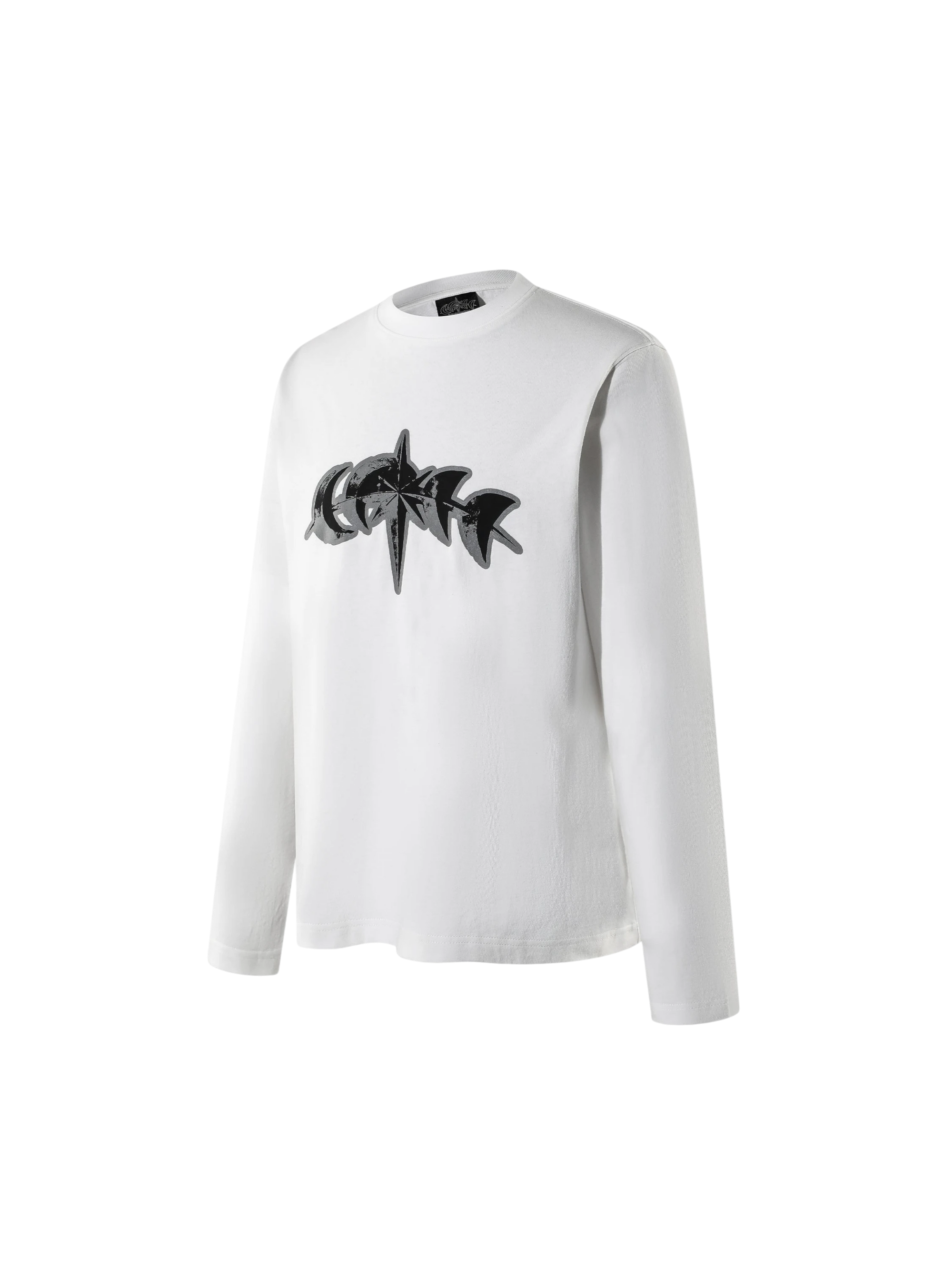 White 3M reflective star logo long-sleeve tee, angled front view