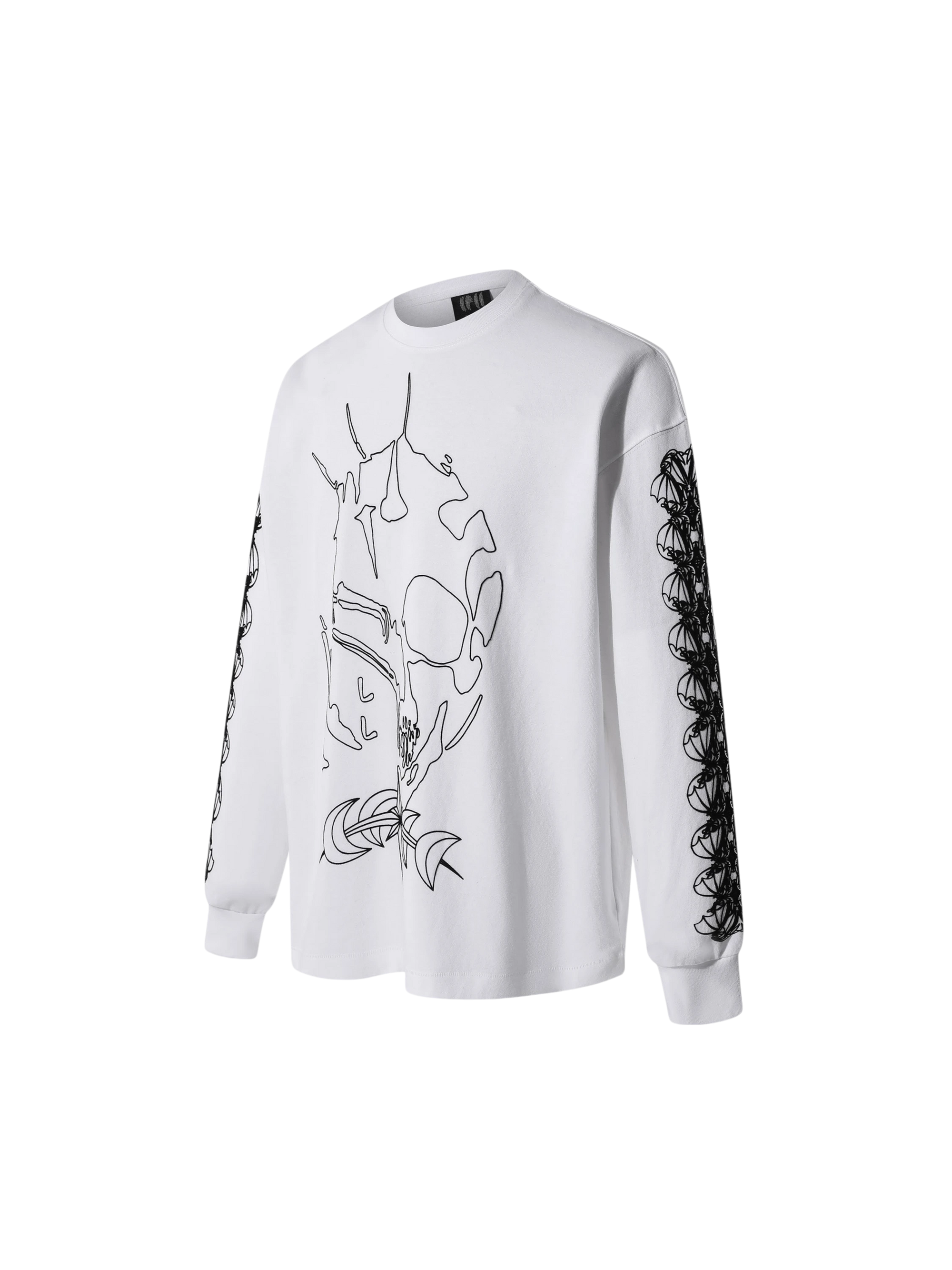 Off White Ghost & Knight flocked long-sleeve tee, angled front view