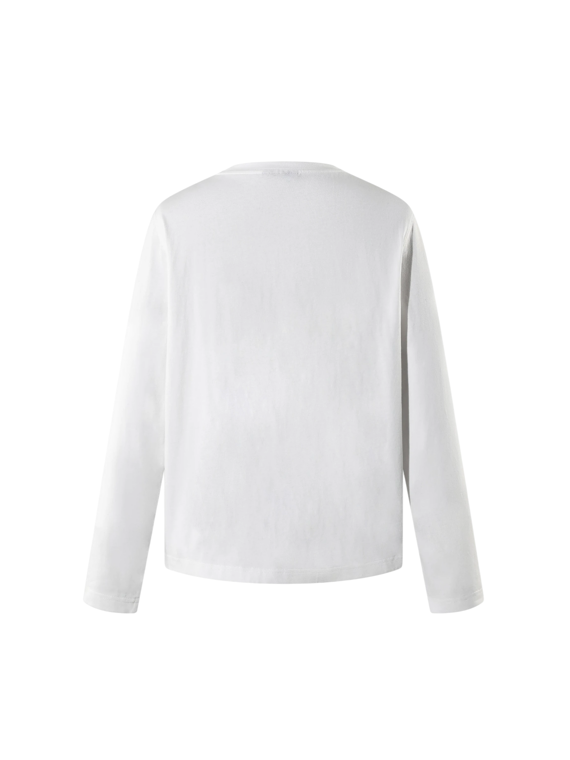White Luminous Dawn long-sleeve tee, plain back view
