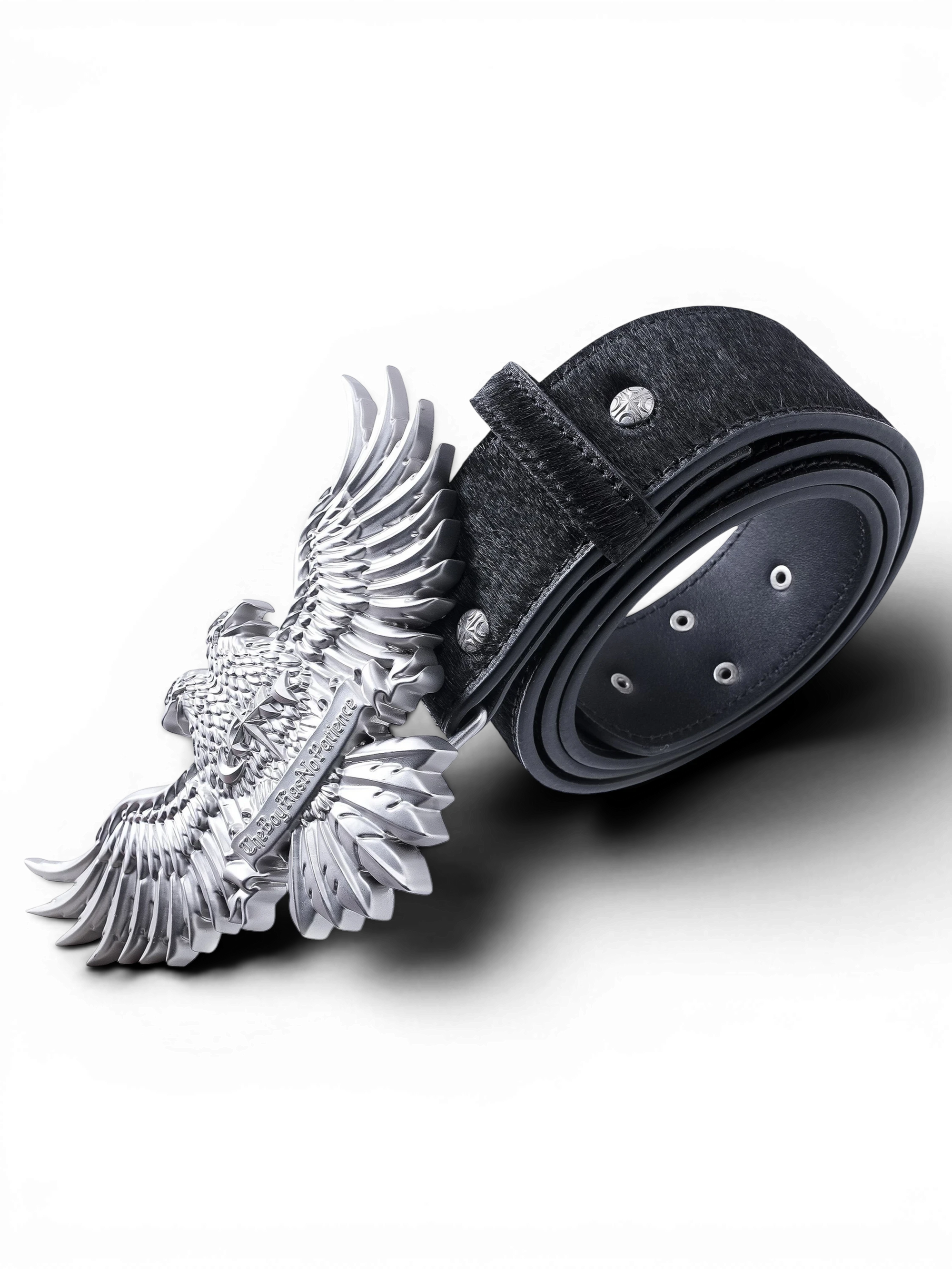 TBHNP Luminous Dawn double-headed eagle leather belt, black — men's streetwear belt