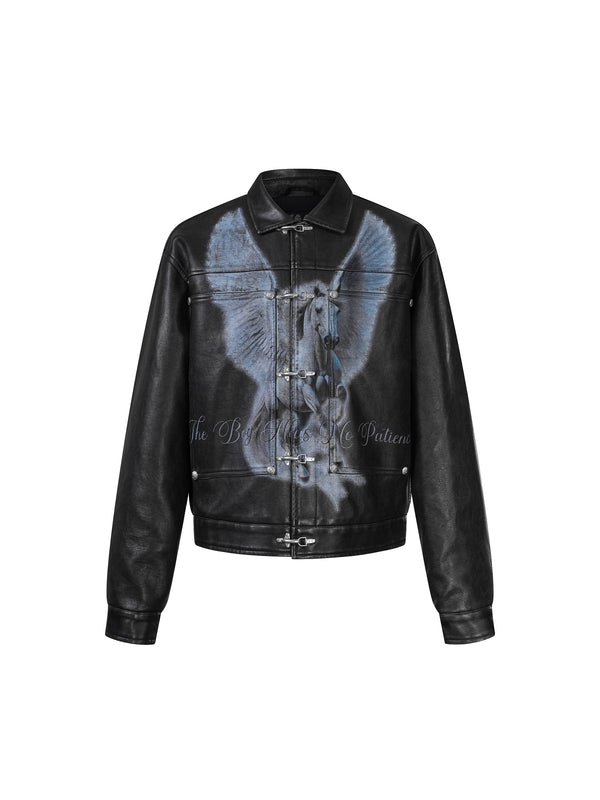 LUMINOUS DAWN KNIGHT&PEGASUS PRINTED LEATHER JACKET