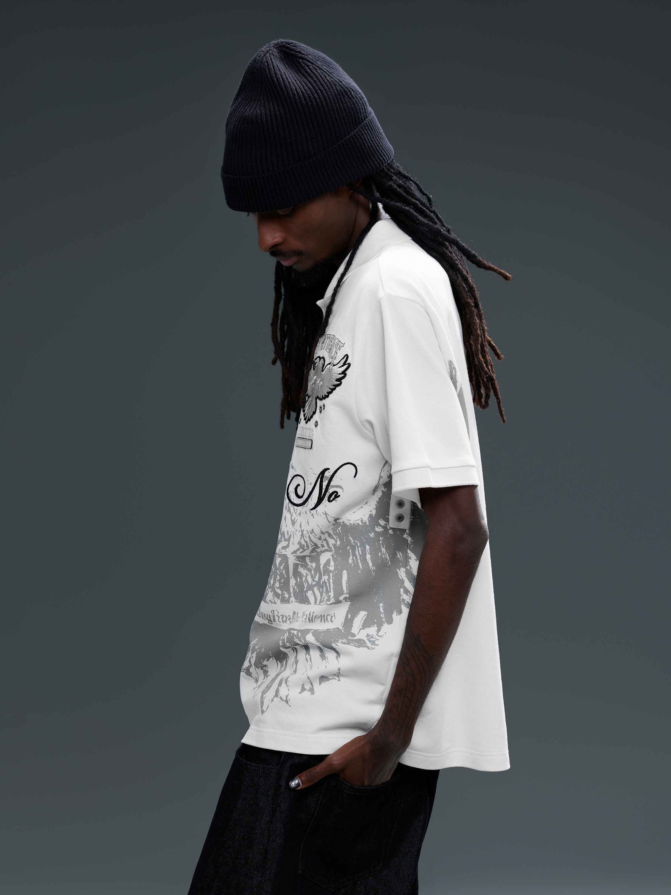 LUMINOUS DAWN DOUBLE-HEADED EAGLE EMBROIDERED POLO SHIRT