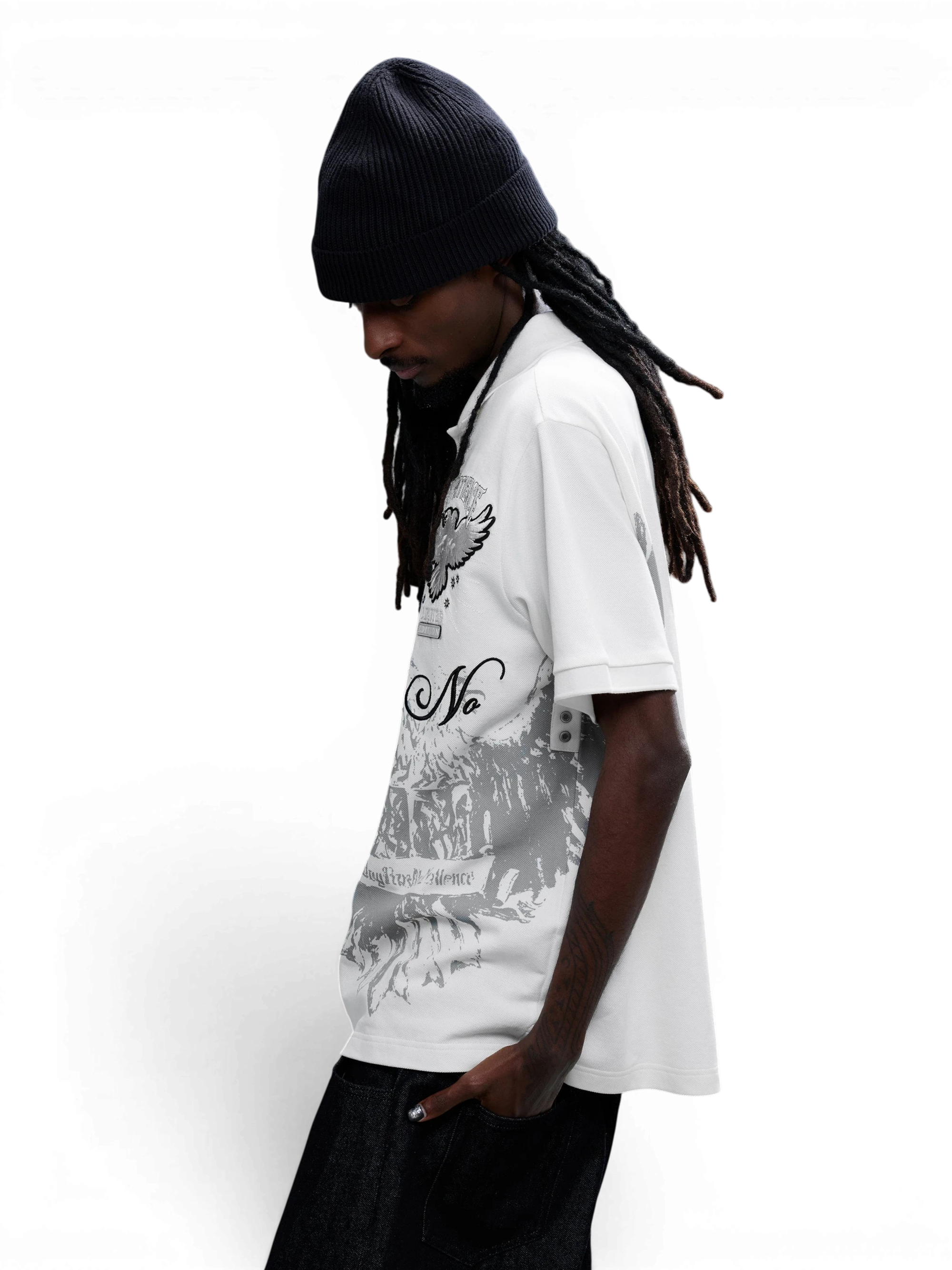 TBHNP Luminous Dawn double-headed eagle embroidered polo shirt — men's streetwear polo