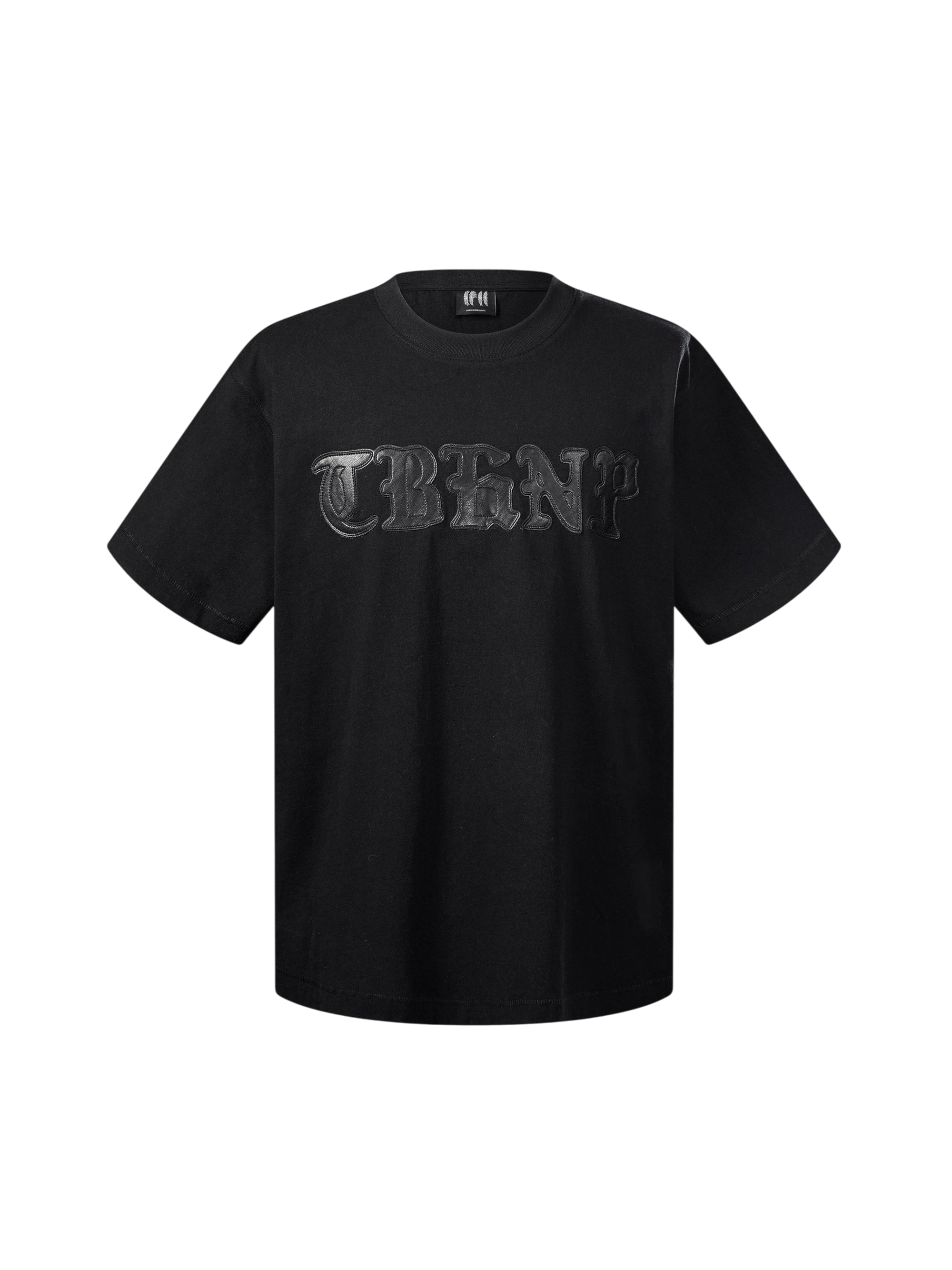 TBHNP Luminous Dawn leather patch logo cotton t-shirt, black — men's streetwear tee