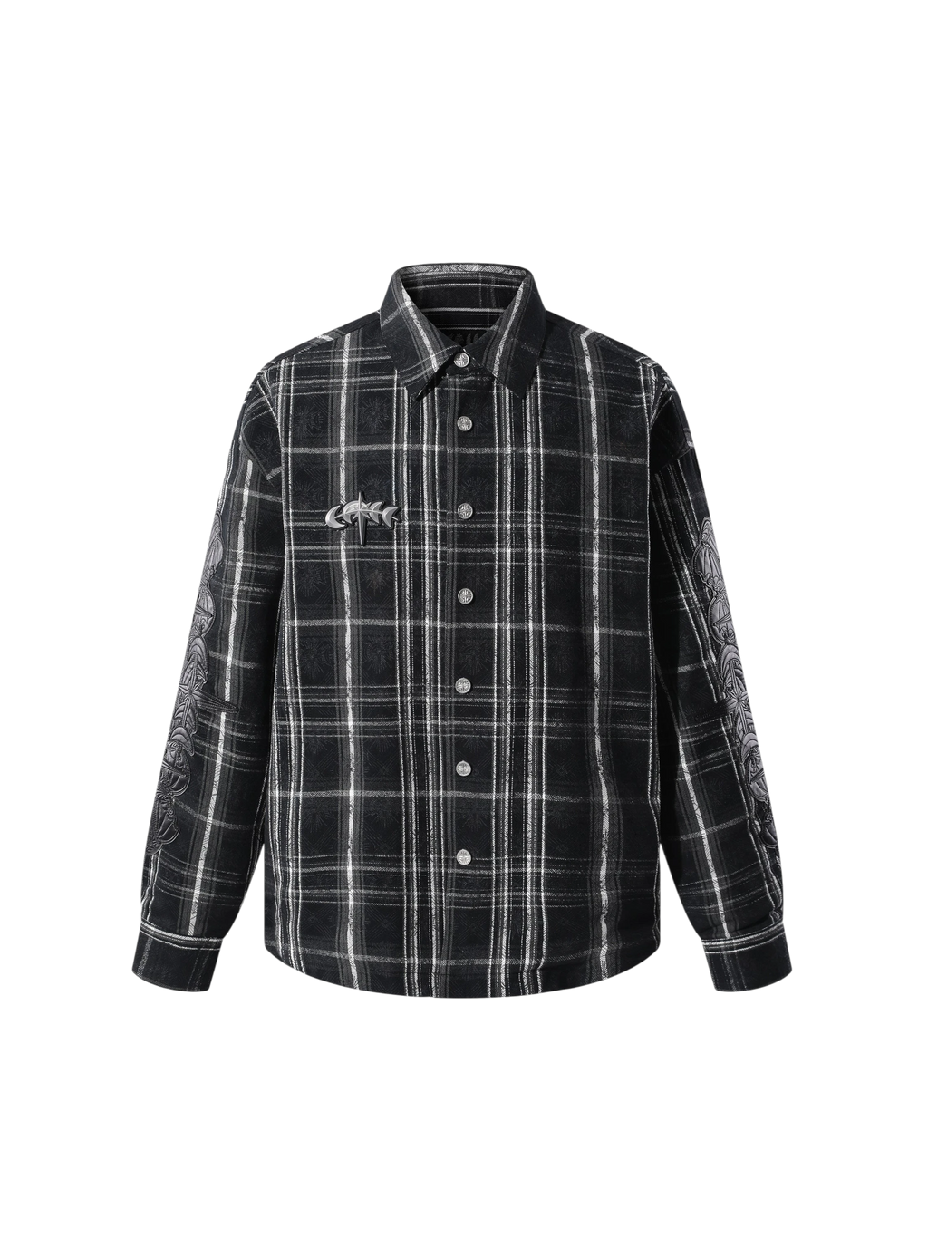 Model wearing the Greenish Yellow plaid shirt, angled front view.