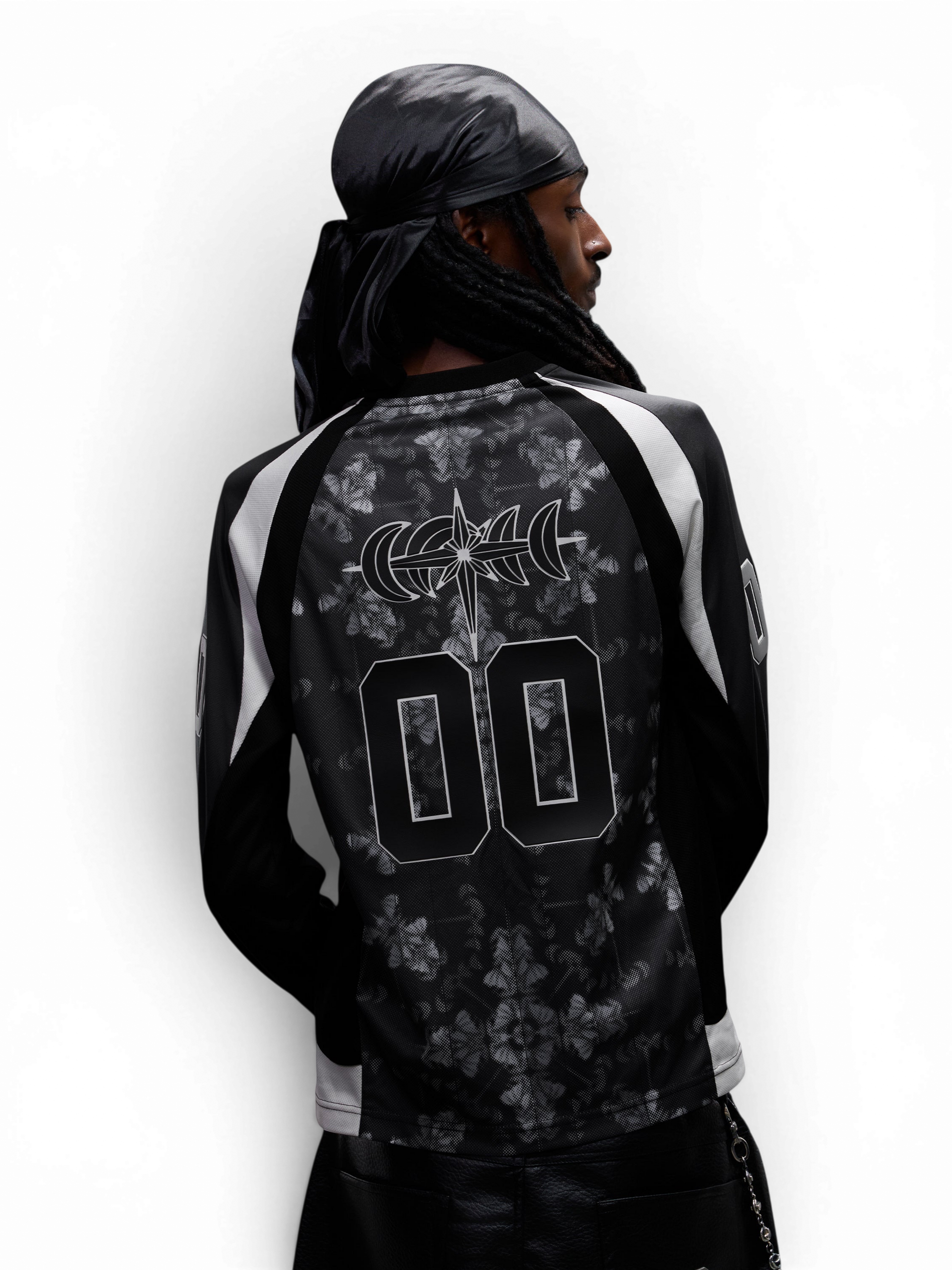 TBHNP Luminous Dawn evil bat skull-camo football jersey, dark grey — men's streetwear jersey