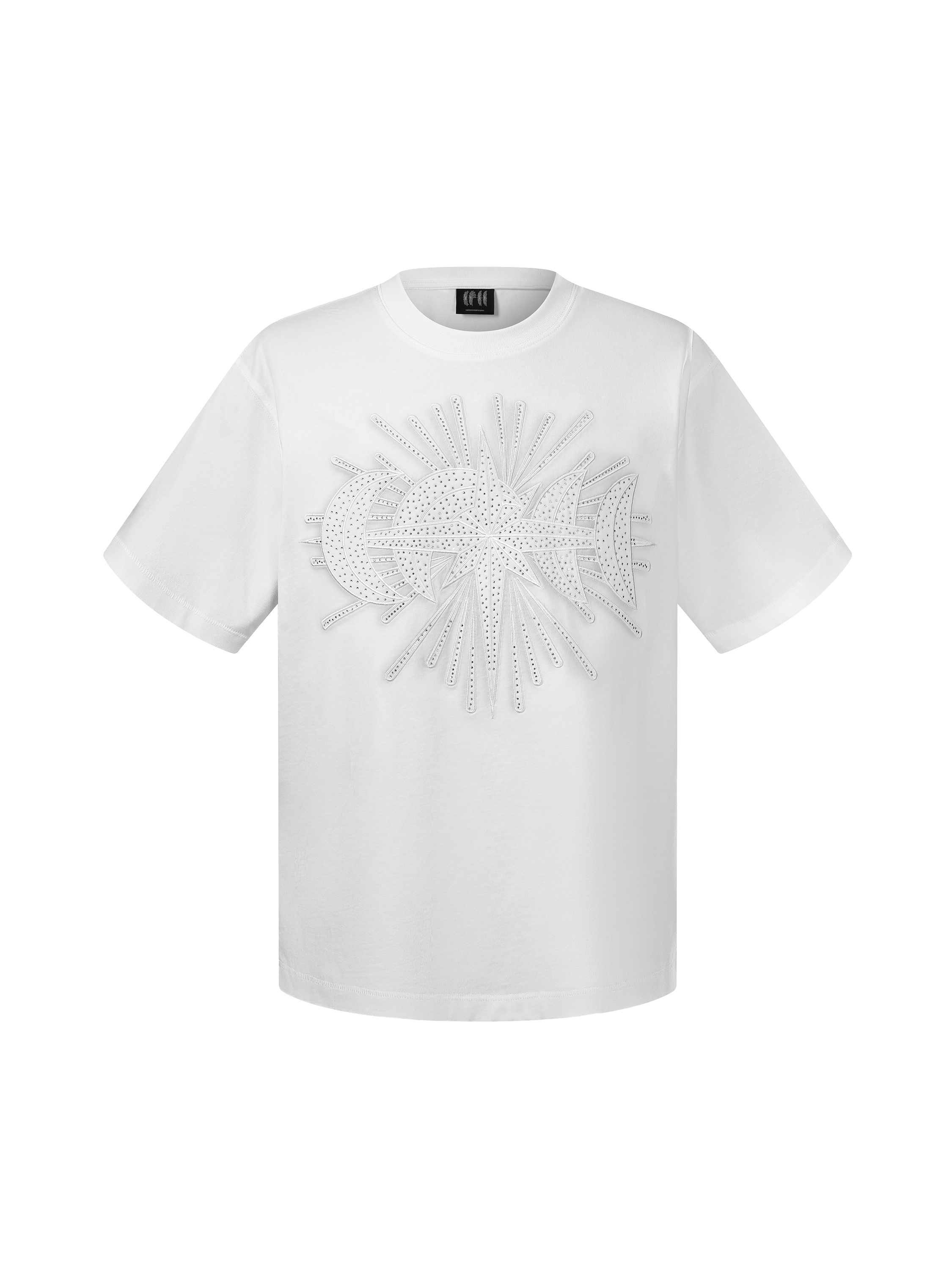 LUMINOUS DAWN STAR EMBROIDERY PATCH&RHINESTONE S/S TEE