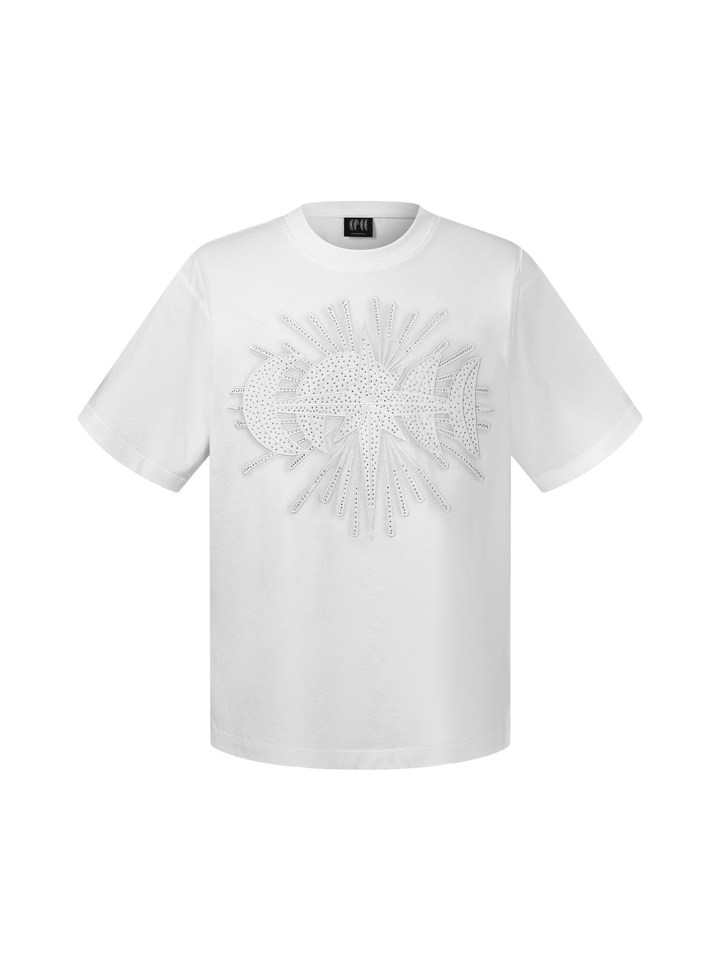 LUMINOUS DAWN STAR EMBROIDERY PATCH&RHINESTONE S/S TEE