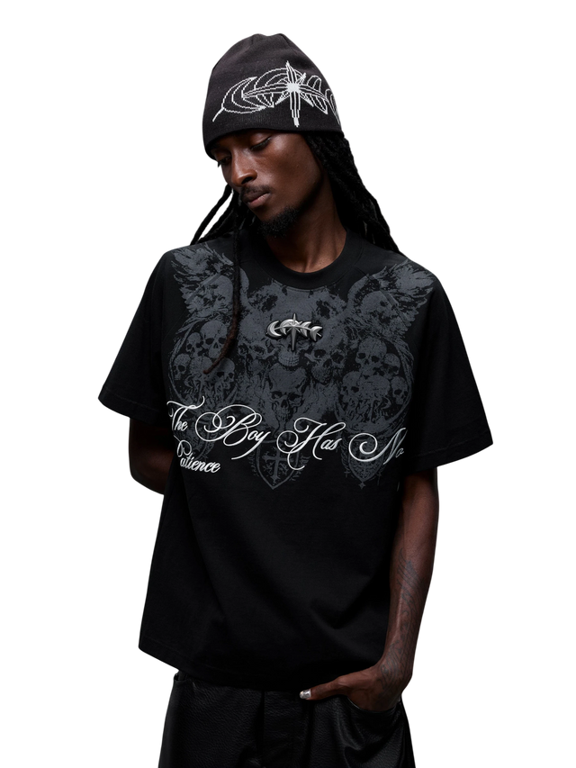 BAROQUE SKULL COTTON RAGLAN T-SHIRT