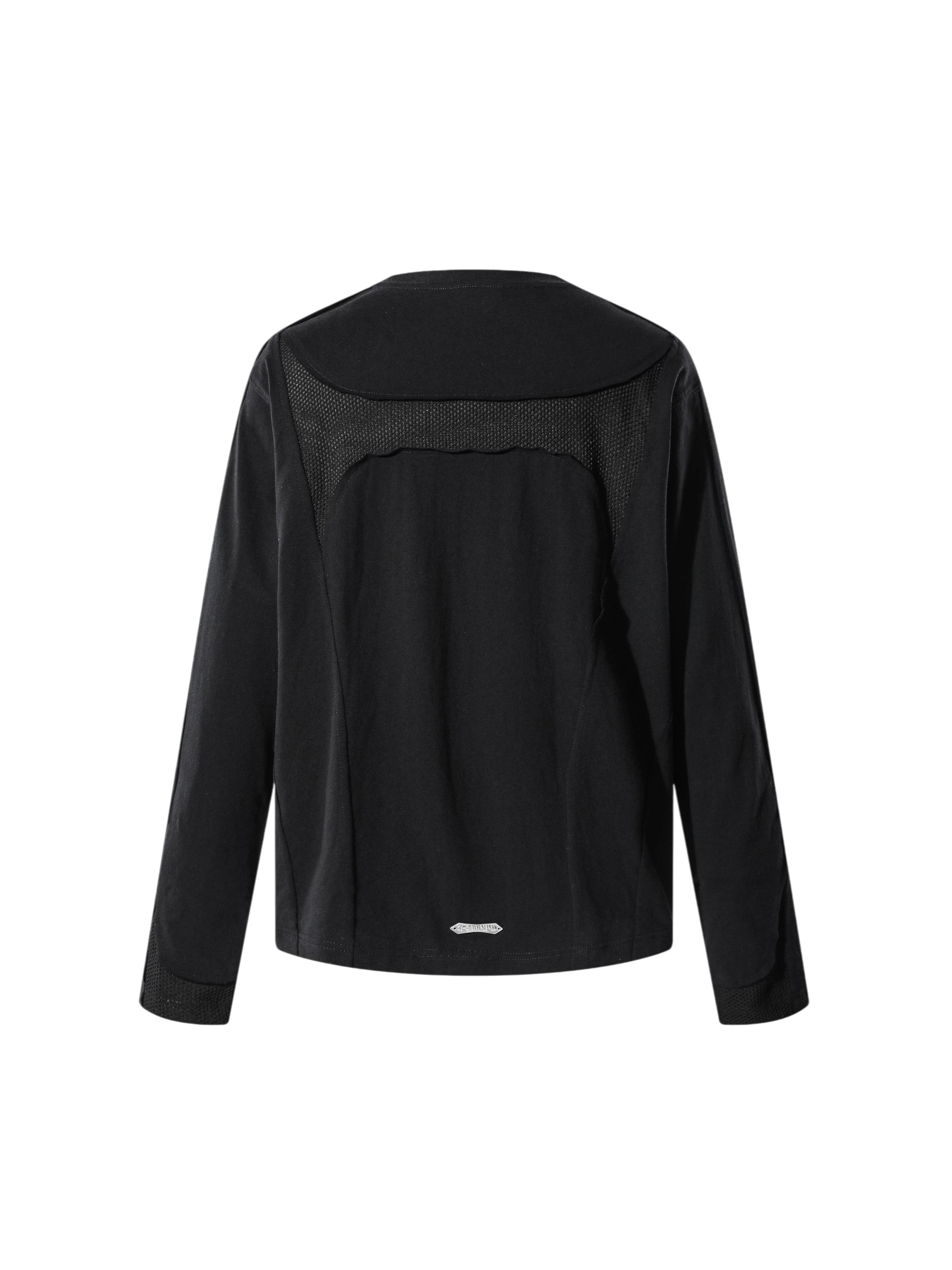 TBHNP Luminous Dawn sculpted mesh-panel long sleeve tee with metallic astral emblem — gothic streetwear