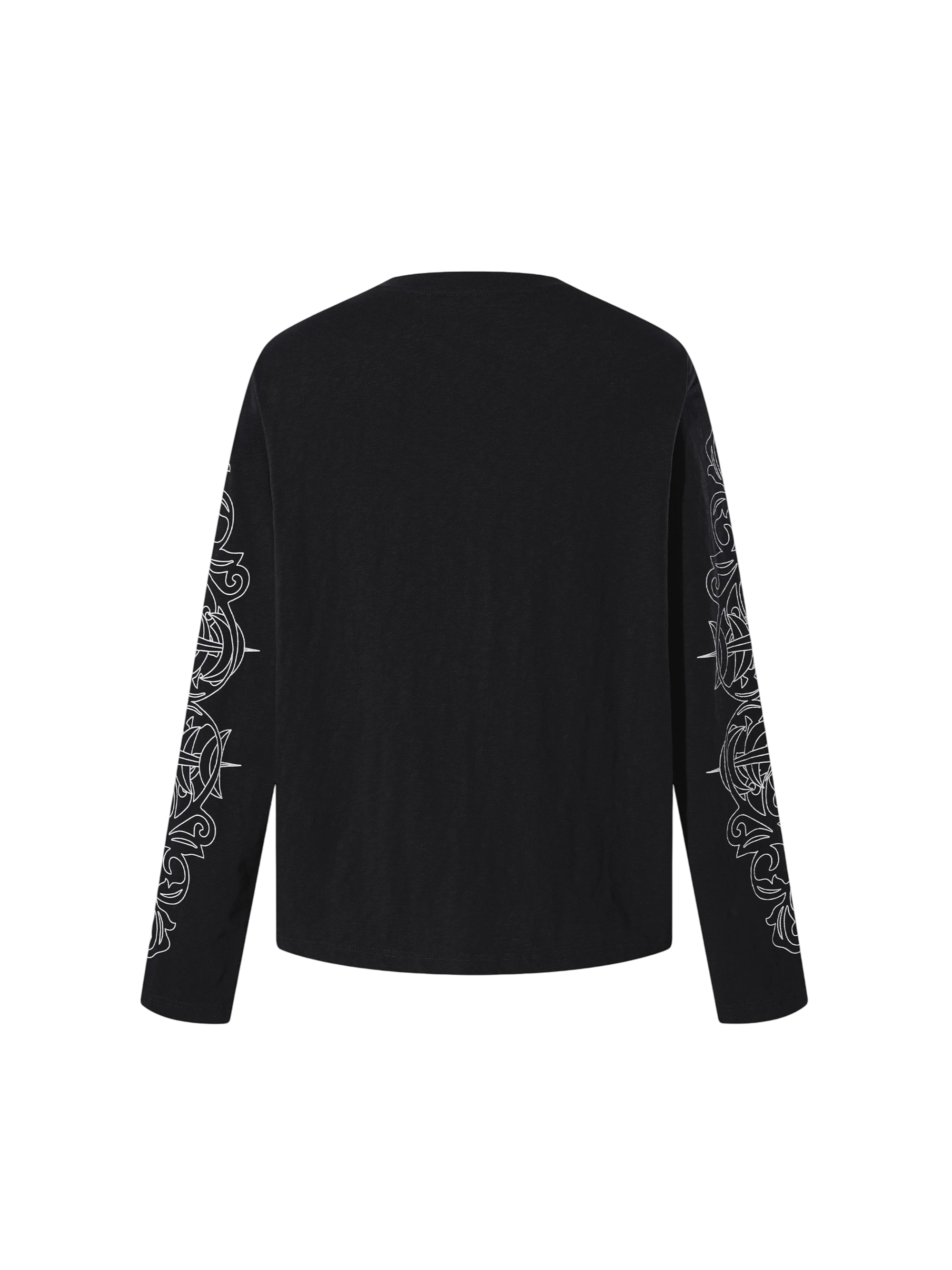 TBHNP Luminous Dawn baroque sleeve-print Henley long sleeve tee with metal buttons — gothic streetwear