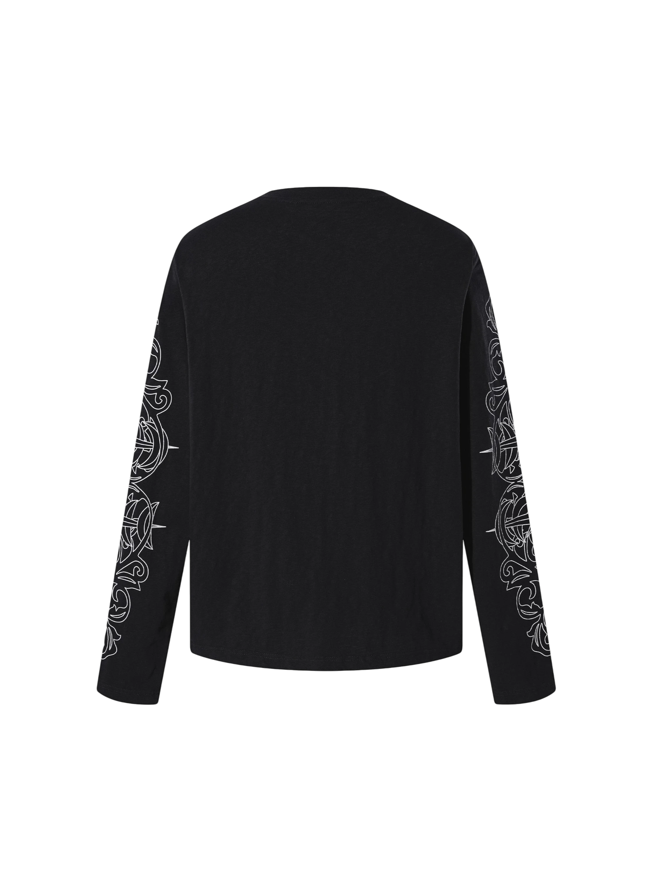 TBHNP Luminous Dawn baroque sleeve-print Henley long sleeve tee with metal buttons — gothic streetwear