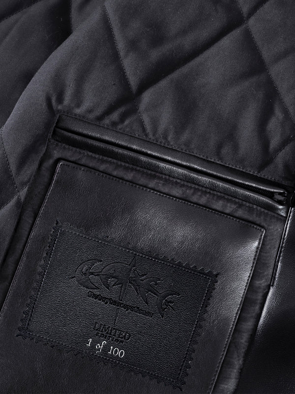 LUMINOUS DAWN RHINESTONE LEATHER PATCH HOODED ZIP JACKET