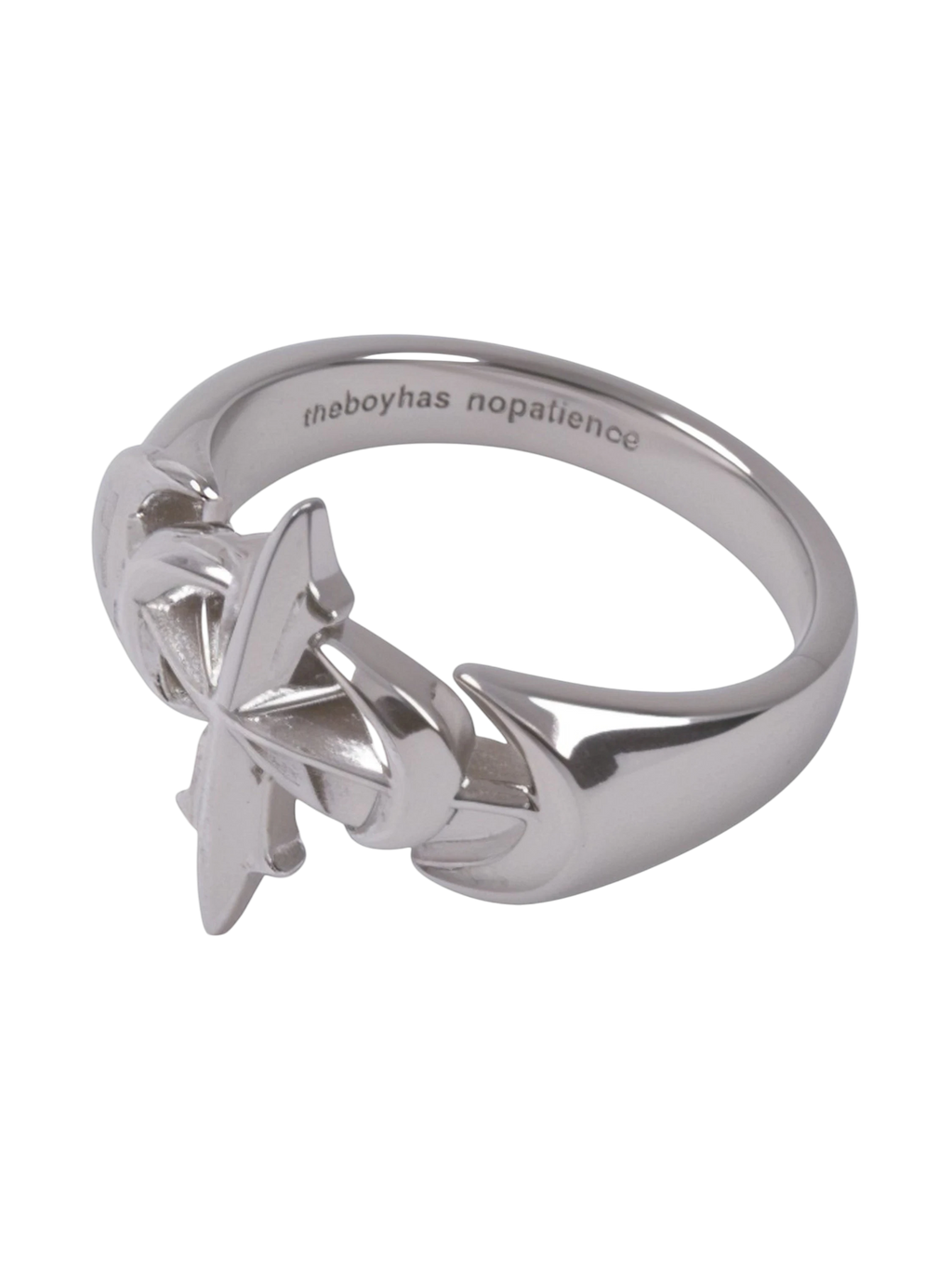 TBHNP logo white gold plated gothic ring, silver — streetwear jewelry accessory