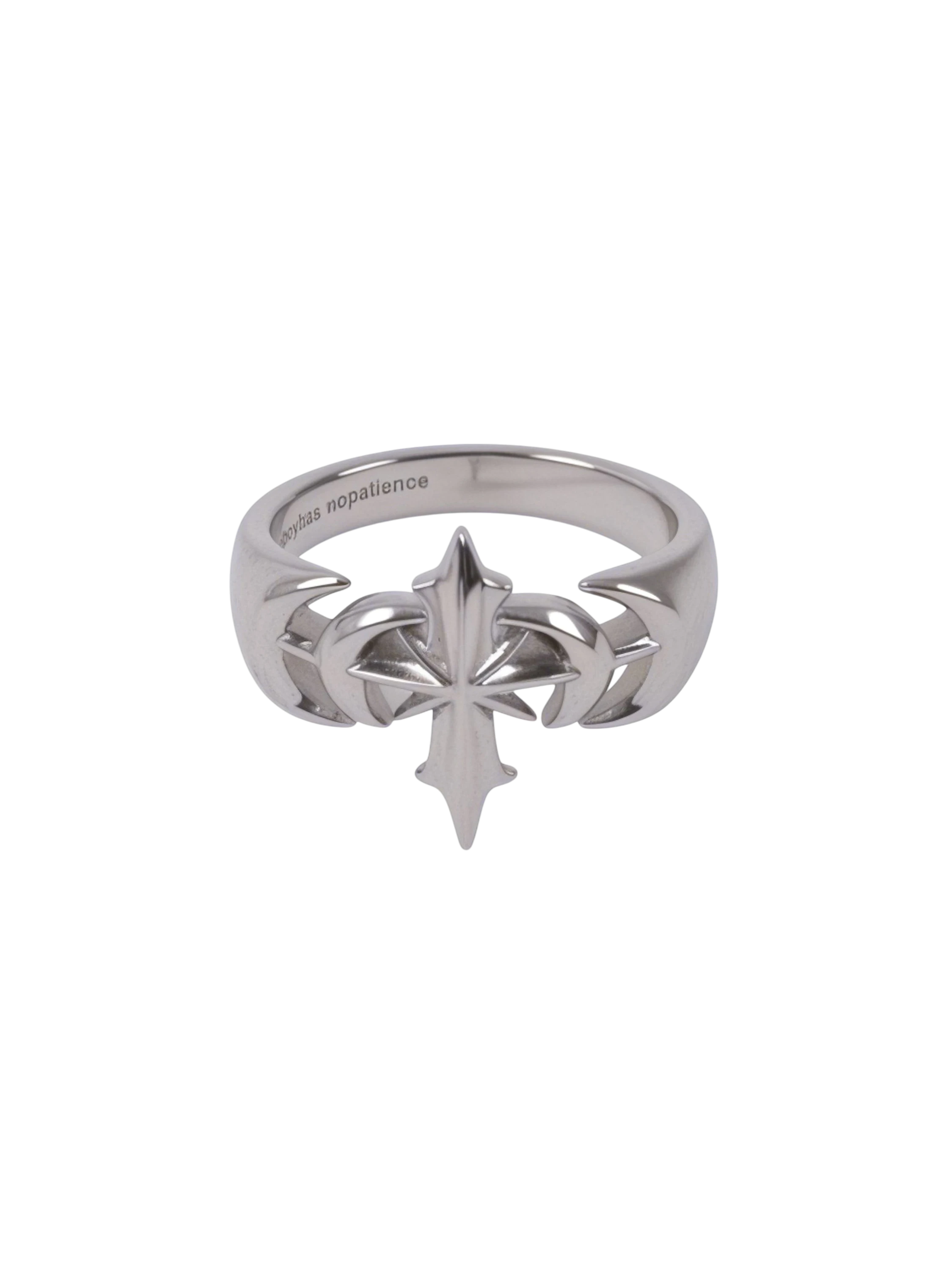 TBHNP logo white gold plated gothic ring, silver — streetwear jewelry accessory