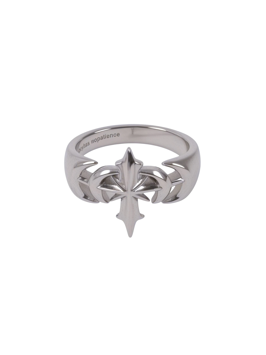 TBHNP logo white gold plated gothic ring, silver — streetwear jewelry accessory