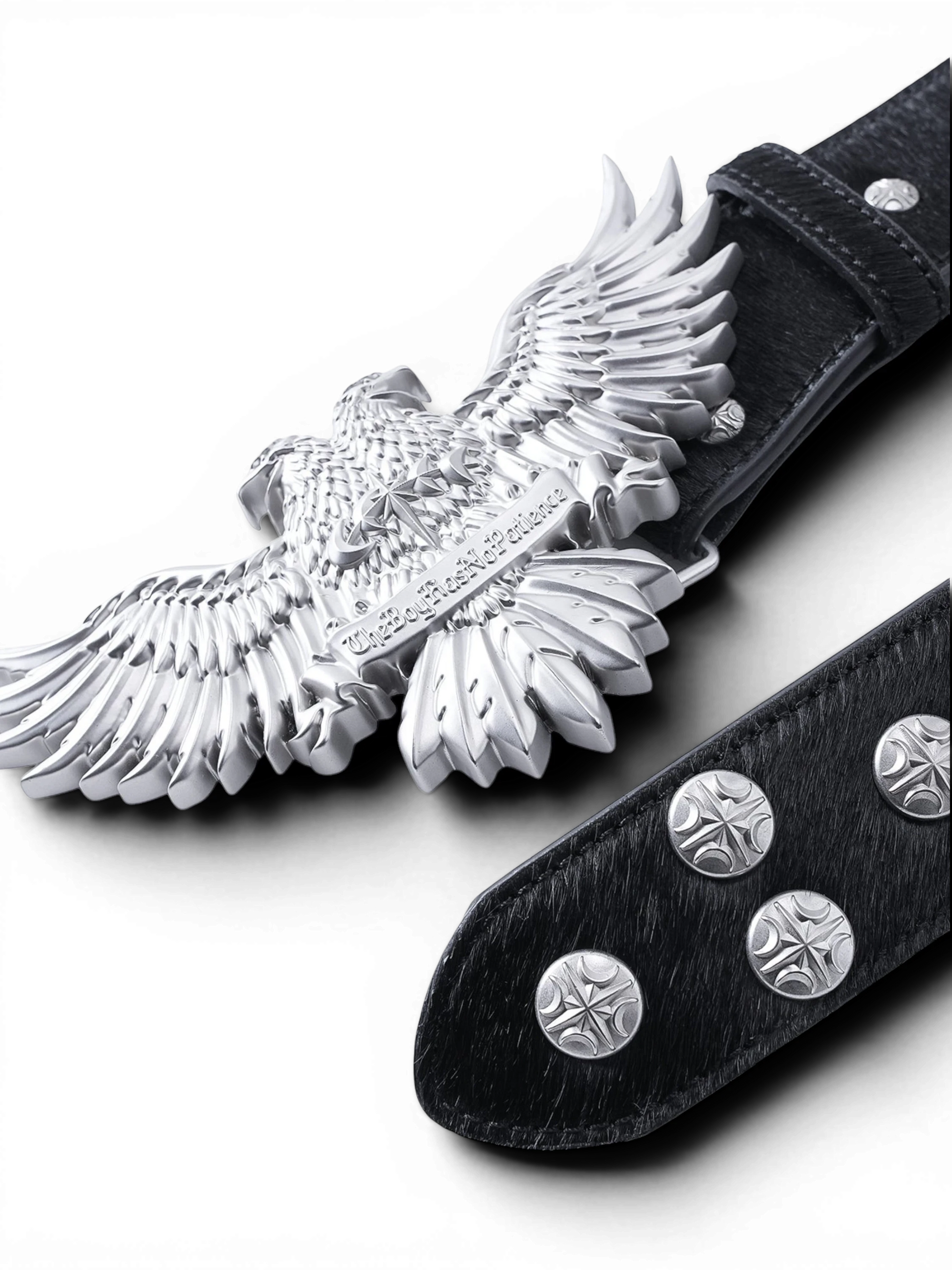 TBHNP Luminous Dawn double-headed eagle leather belt, black — men's streetwear belt