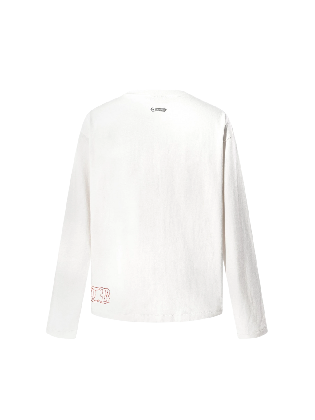 TBHNP Luminous Dawn distressed knight graphic long sleeve tee with bead-embroidered gothic lettering