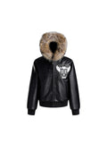 LUMINOUS DAWN RHINESTONE LEATHER PATCH HOODED ZIP JACKET