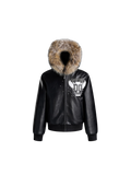 LUMINOUS DAWN RHINESTONE WINGED FUR-HOOD LEATHER JACKET