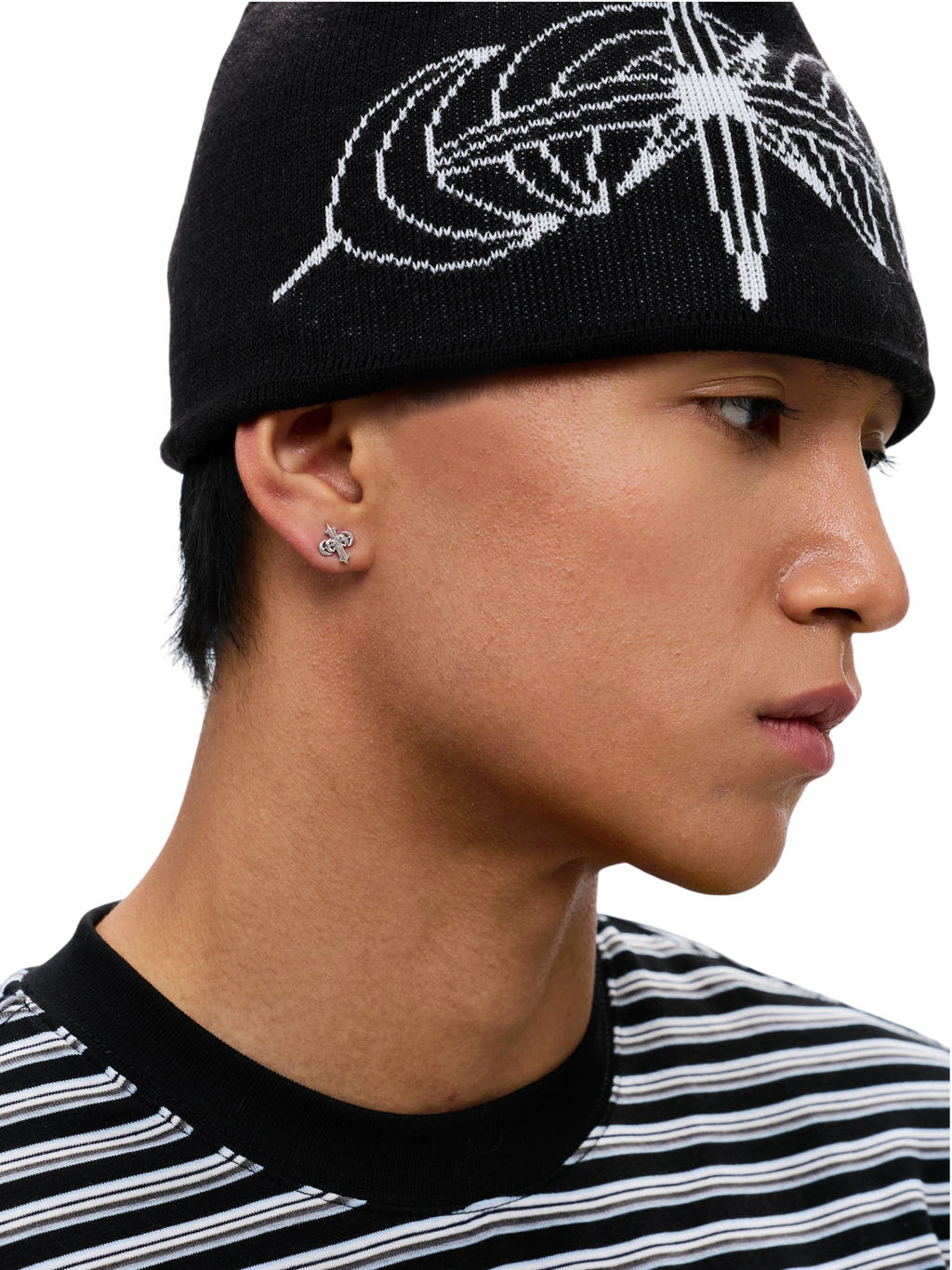 Silver TBHNP logo earring, side detail