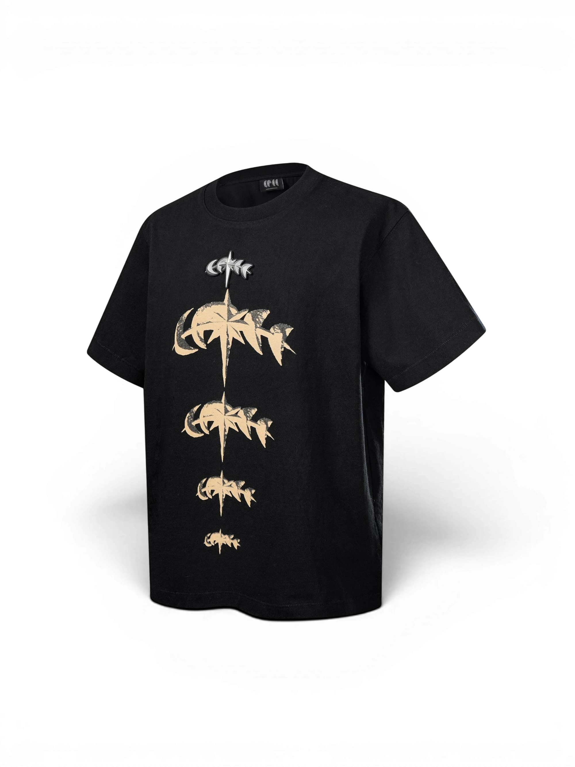 TBHNP Luminous Dawn faded gold print cotton t-shirt, black — men's streetwear graphic tee