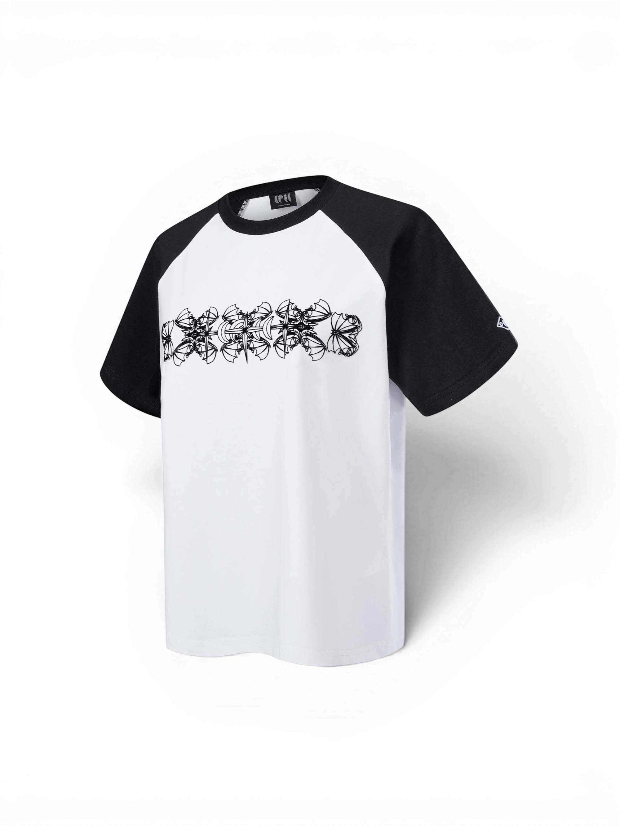 TBHNP Luminous Dawn women's velvet raglan t-shirt, black and white colour-block — streetwear tee