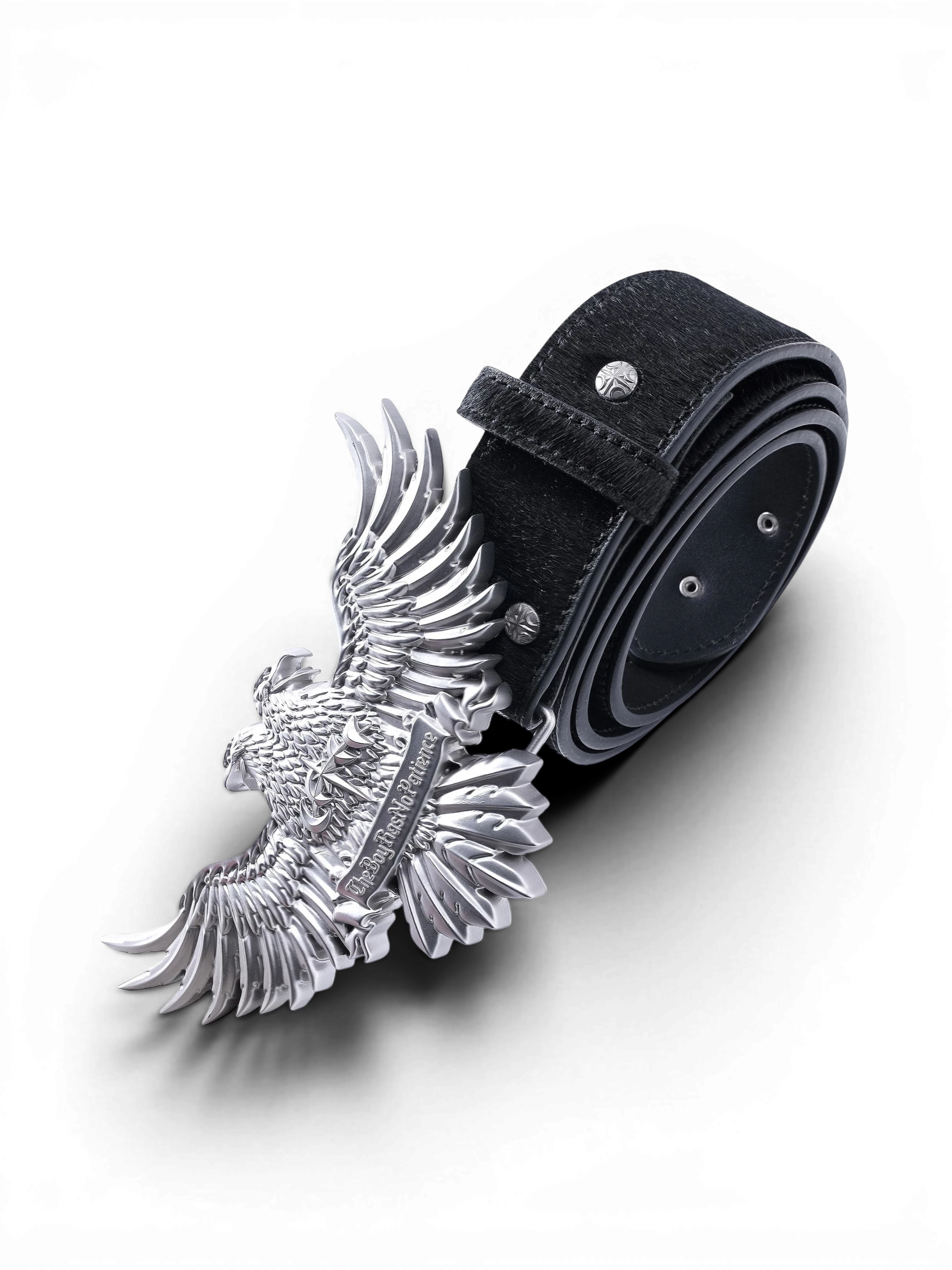 TBHNP Luminous Dawn double-headed eagle leather belt, black — men's streetwear belt