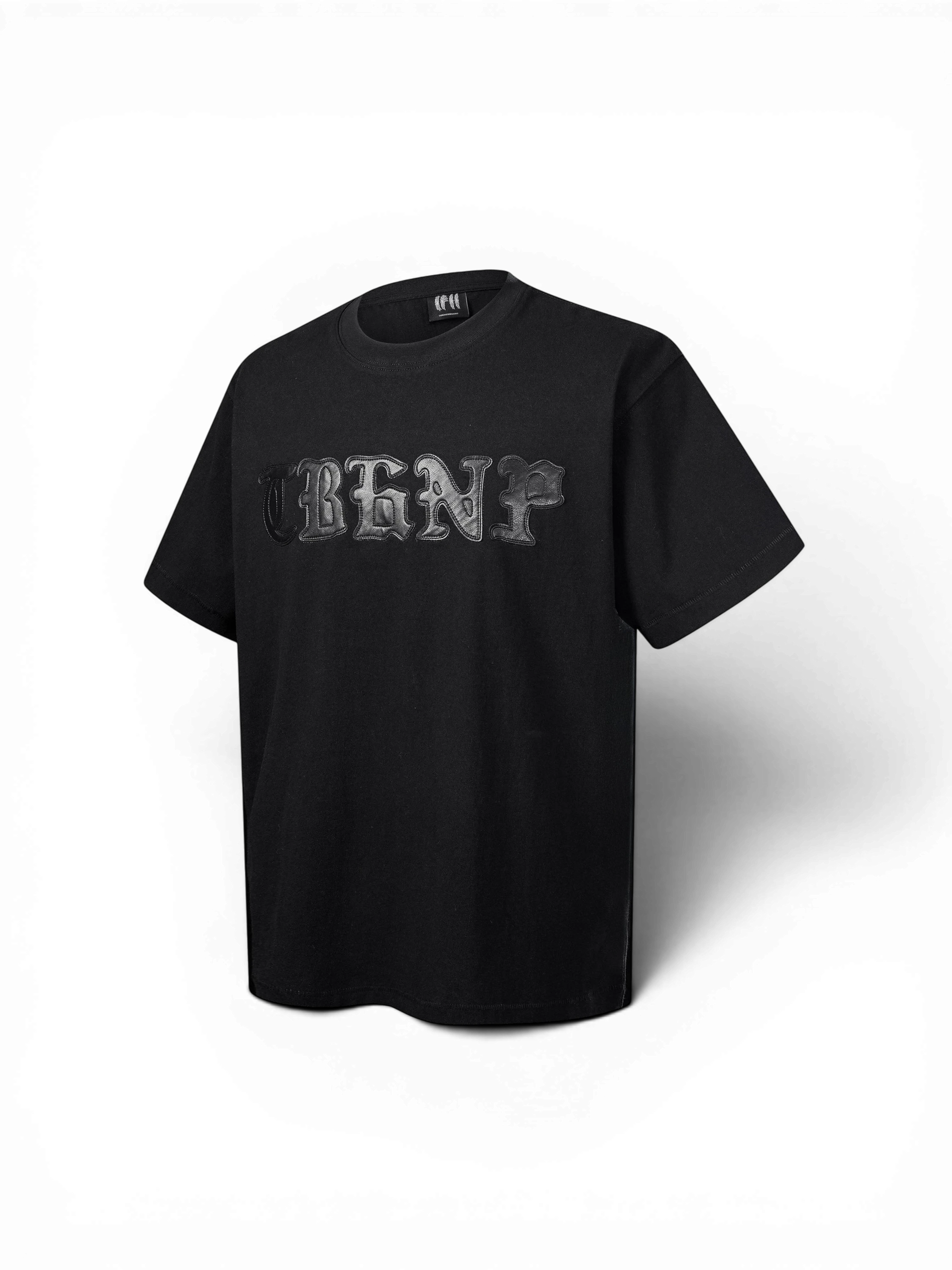 TBHNP Luminous Dawn leather patch logo cotton t-shirt, black — men's streetwear tee