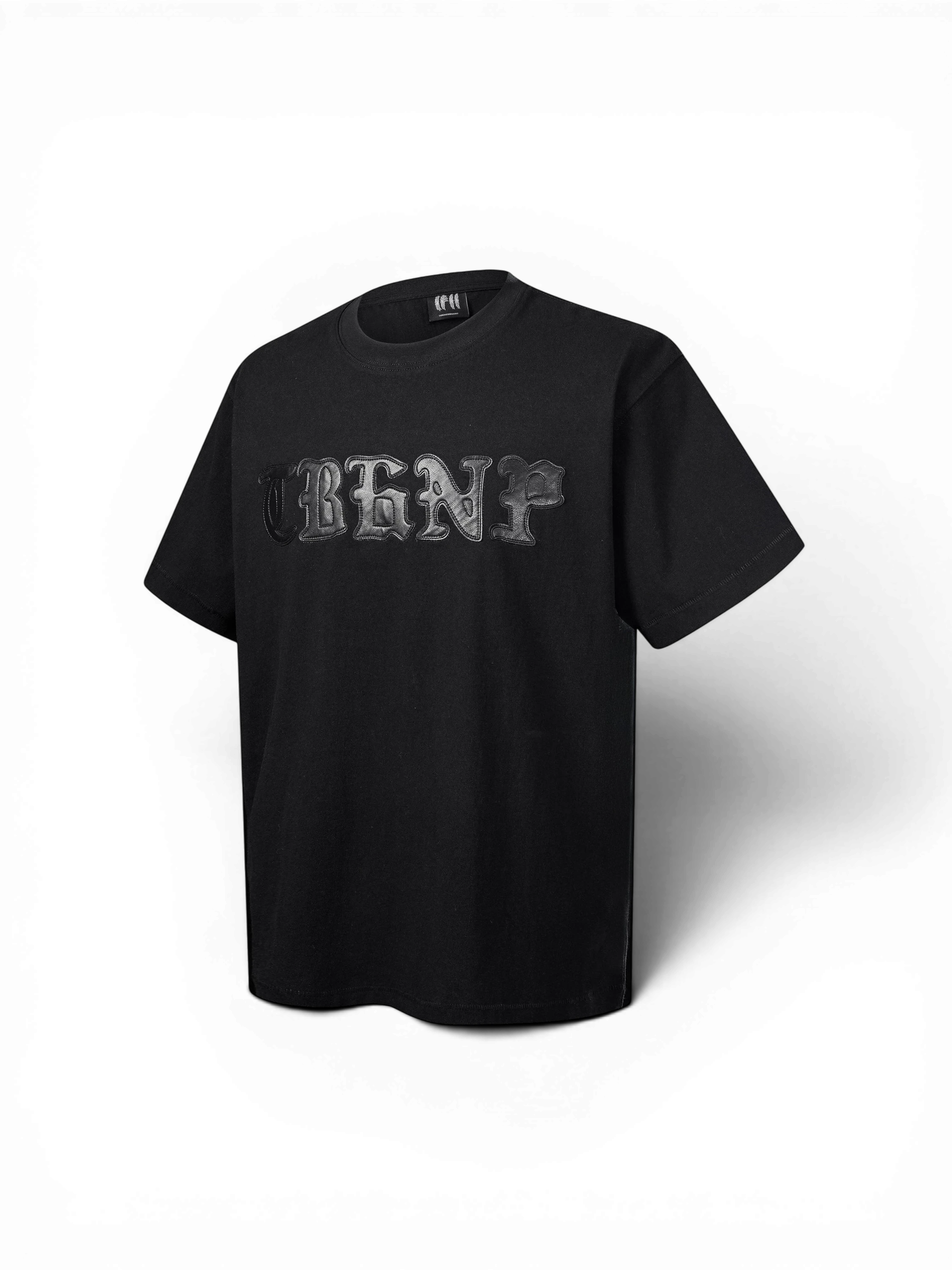 TBHNP Luminous Dawn leather patch logo cotton t-shirt, black — men's streetwear tee