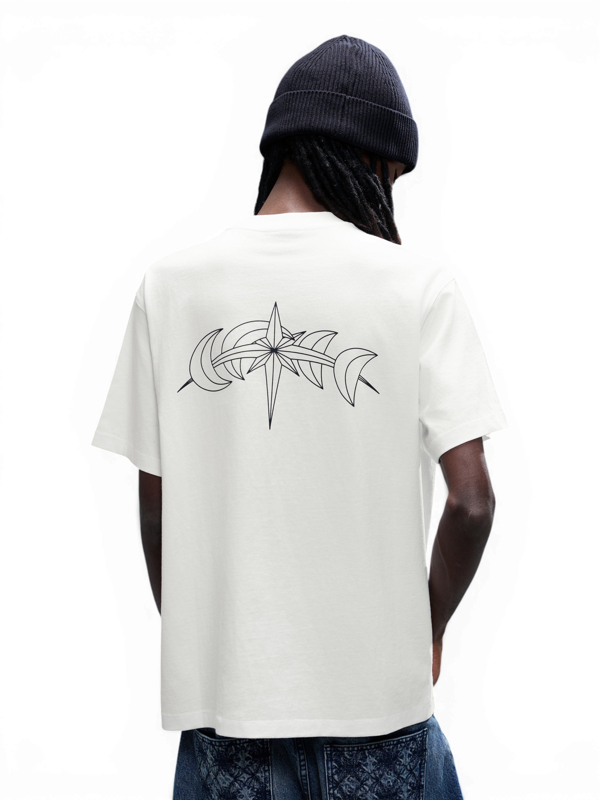 TBHNP Luminous Dawn double-headed eagle photo-print cotton t-shirt, white — men's streetwear graphic tee