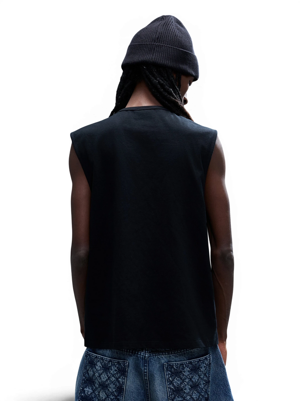 TBHNP Luminous Dawn double-headed eagle rhinestone cotton tank top, black — men's streetwear sleeveless tee