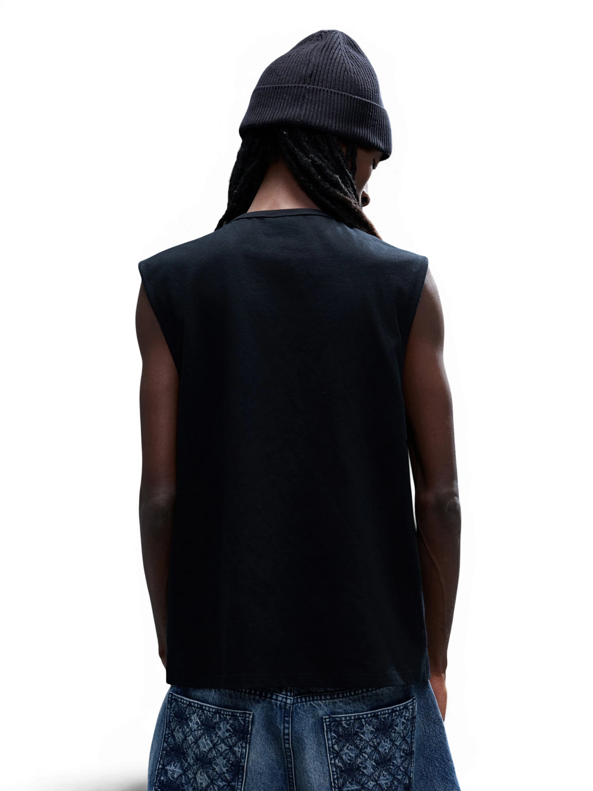 TBHNP Luminous Dawn double-headed eagle rhinestone cotton tank top, black — men's streetwear sleeveless tee