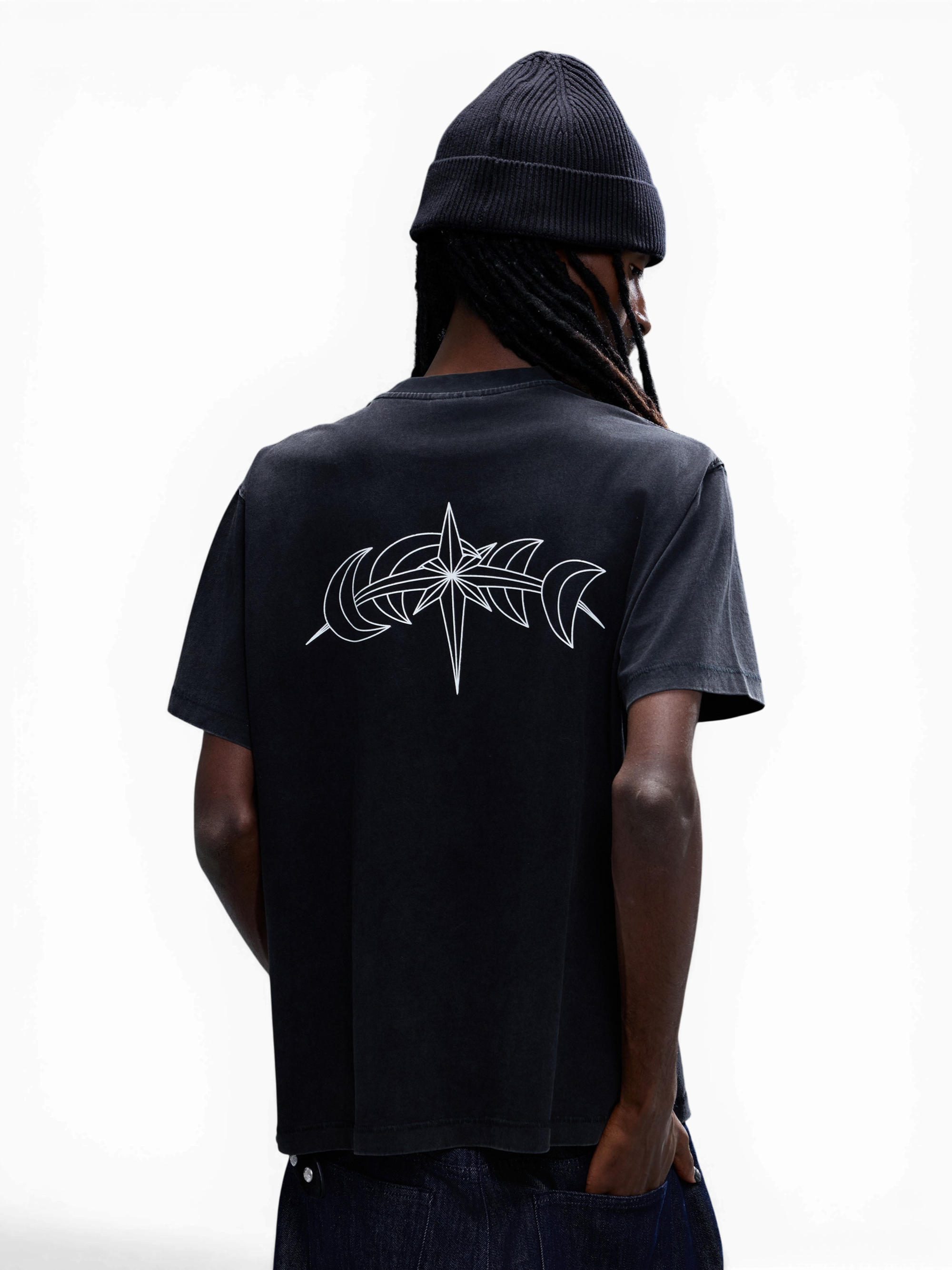 TBHNP Luminous Dawn double-headed eagle washed cotton t-shirt, black — men's streetwear graphic tee