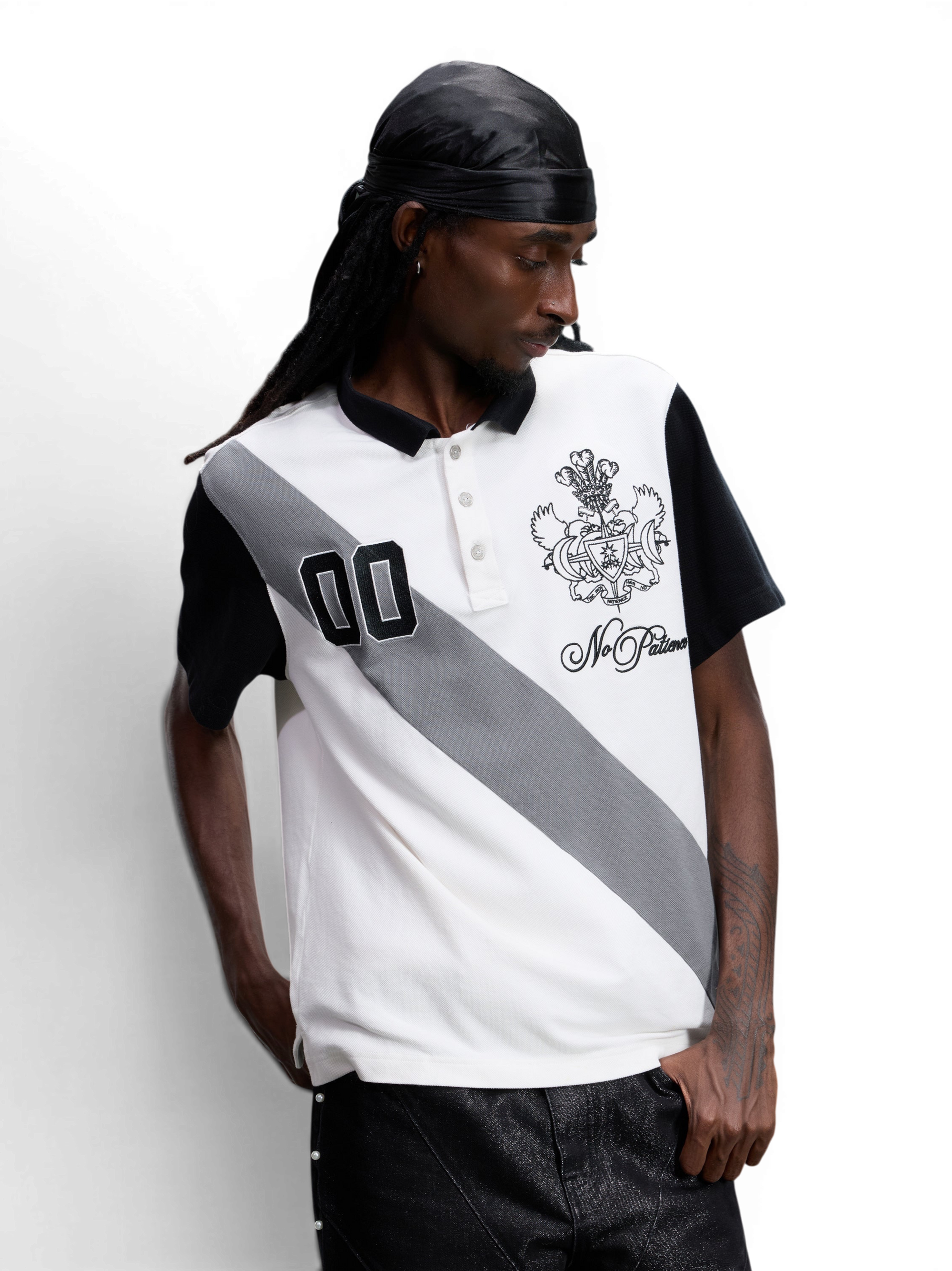 TBHNP Luminous Dawn double-headed eagle embroidered polo shirt, white — men's streetwear polo
