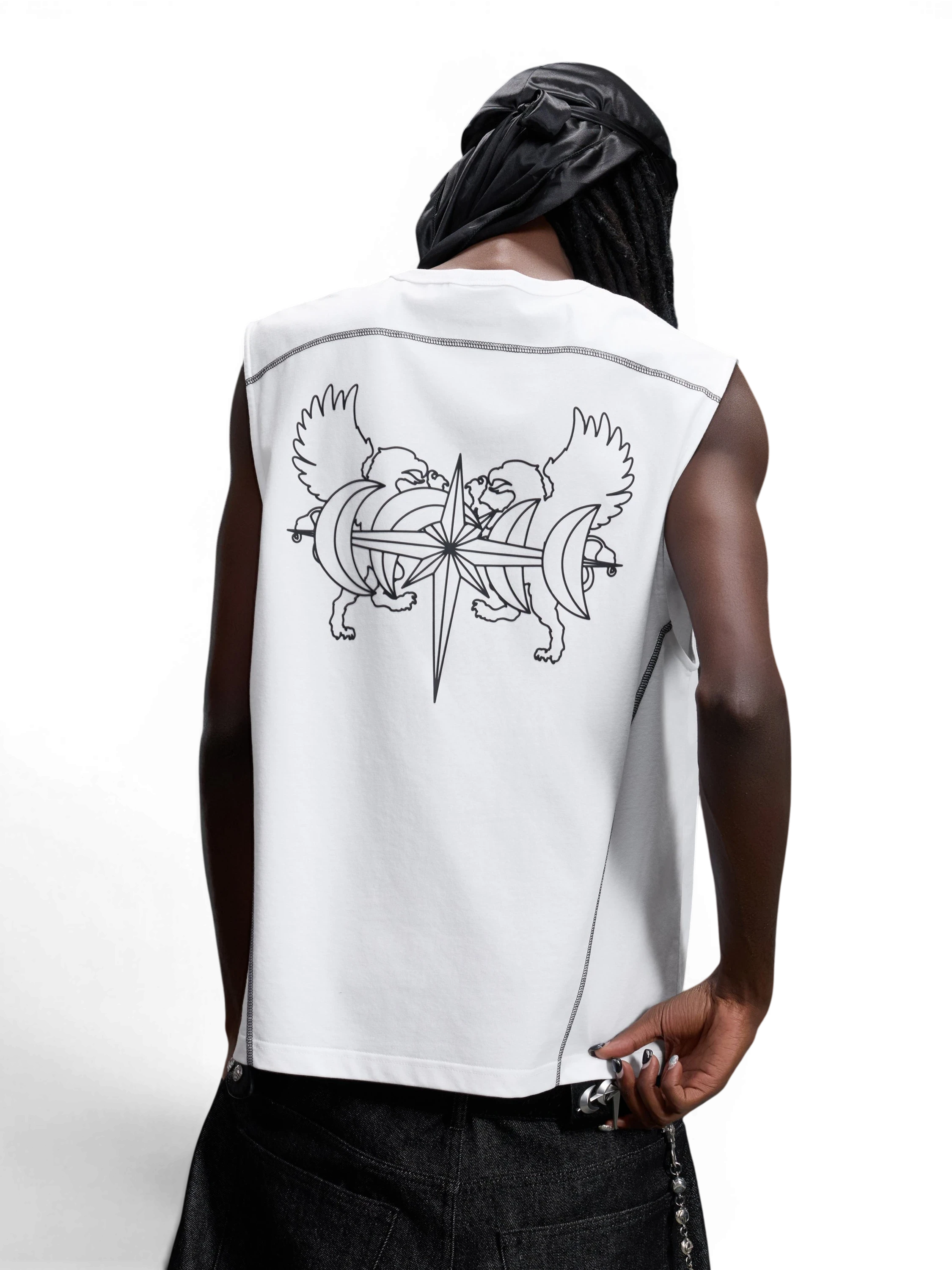 TBHNP Luminous Dawn double-headed eagle sleeveless cotton tee — men's streetwear tank top