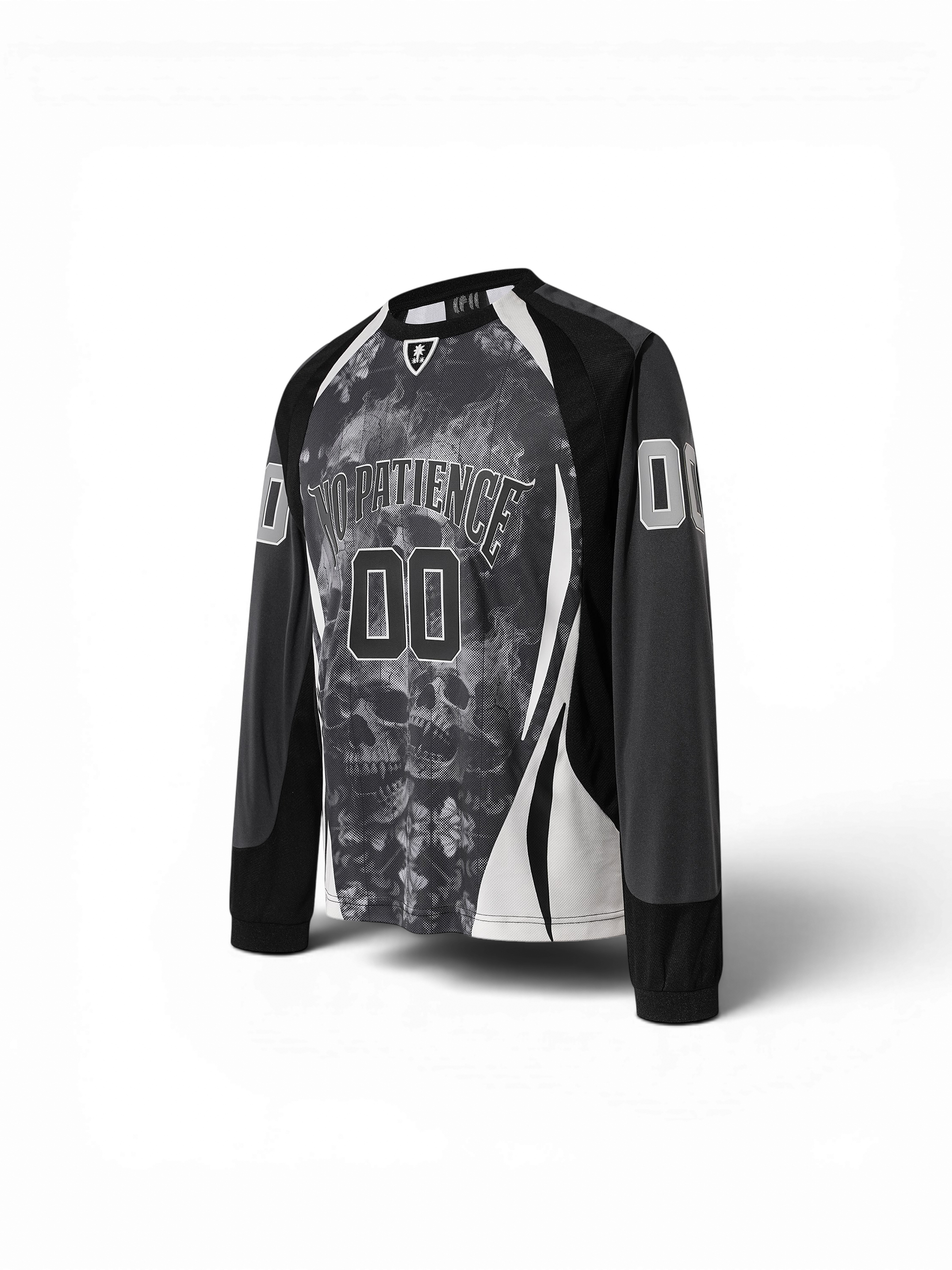 TBHNP Luminous Dawn evil bat skull-camo football jersey, dark grey — men's streetwear jersey