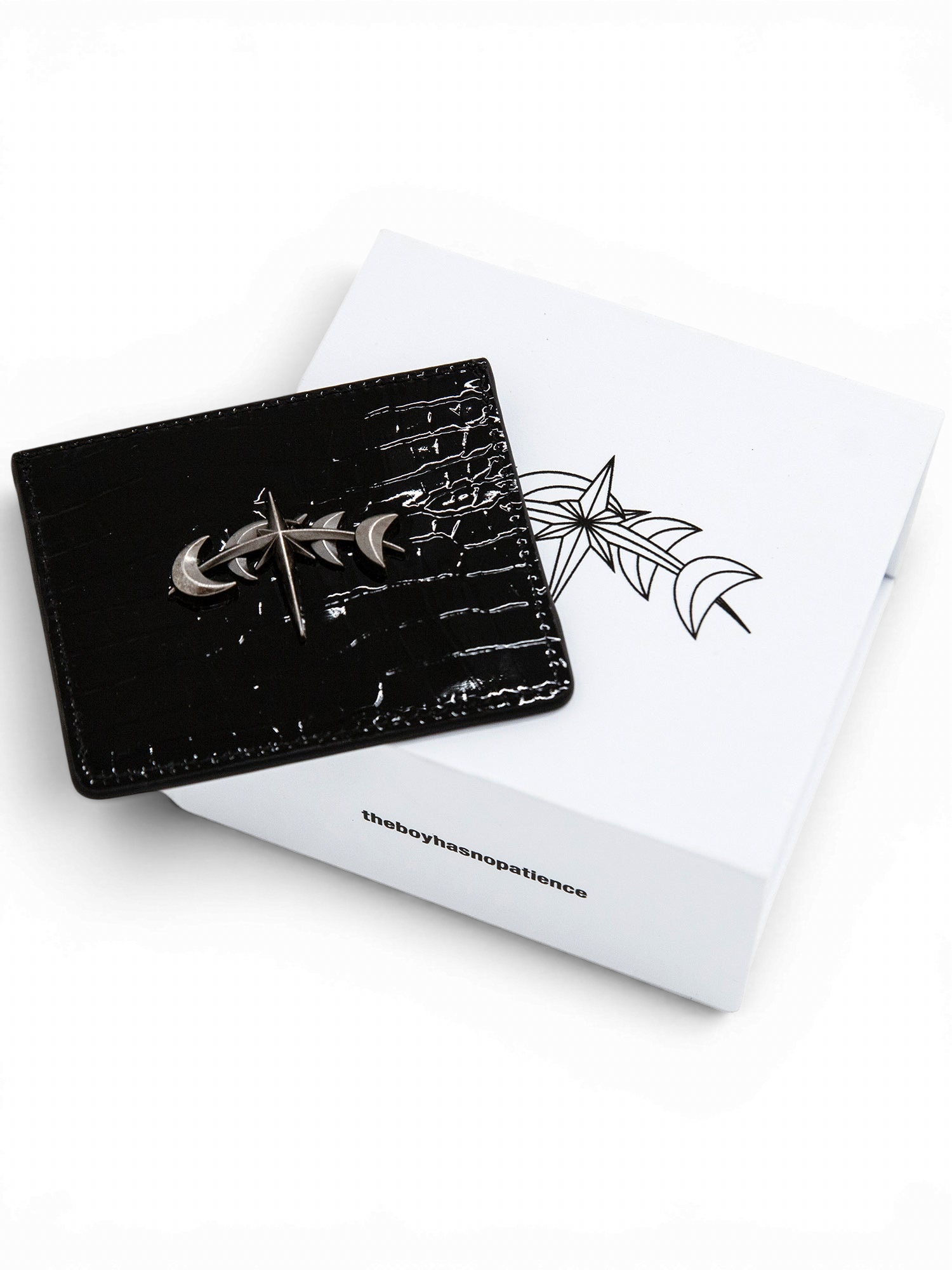TBHNP Luminous Dawn full-grain leather card holder, black — gothic streetwear accessory