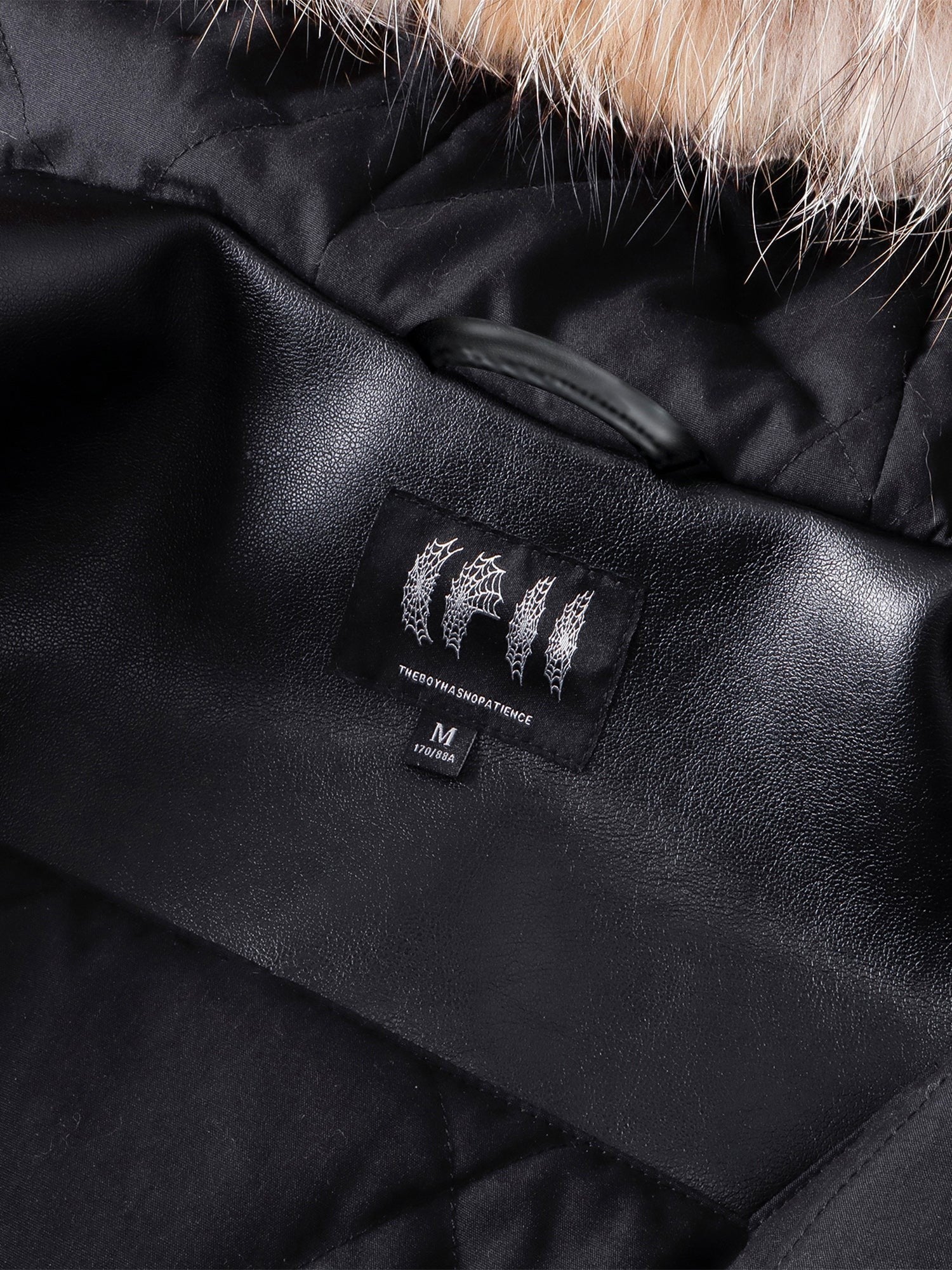 TBHNP Luminous Dawn rhinestone winged fur-hood leather jacket, black — men's gothic streetwear jacket