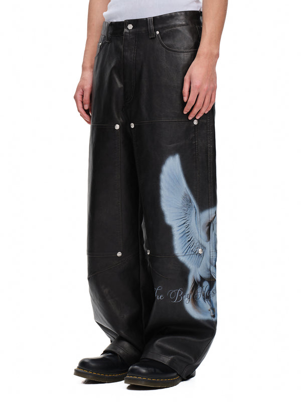 LUMINOUS DAWN KNIGHT&PEGASUS PRINTED LEATHER PANTS