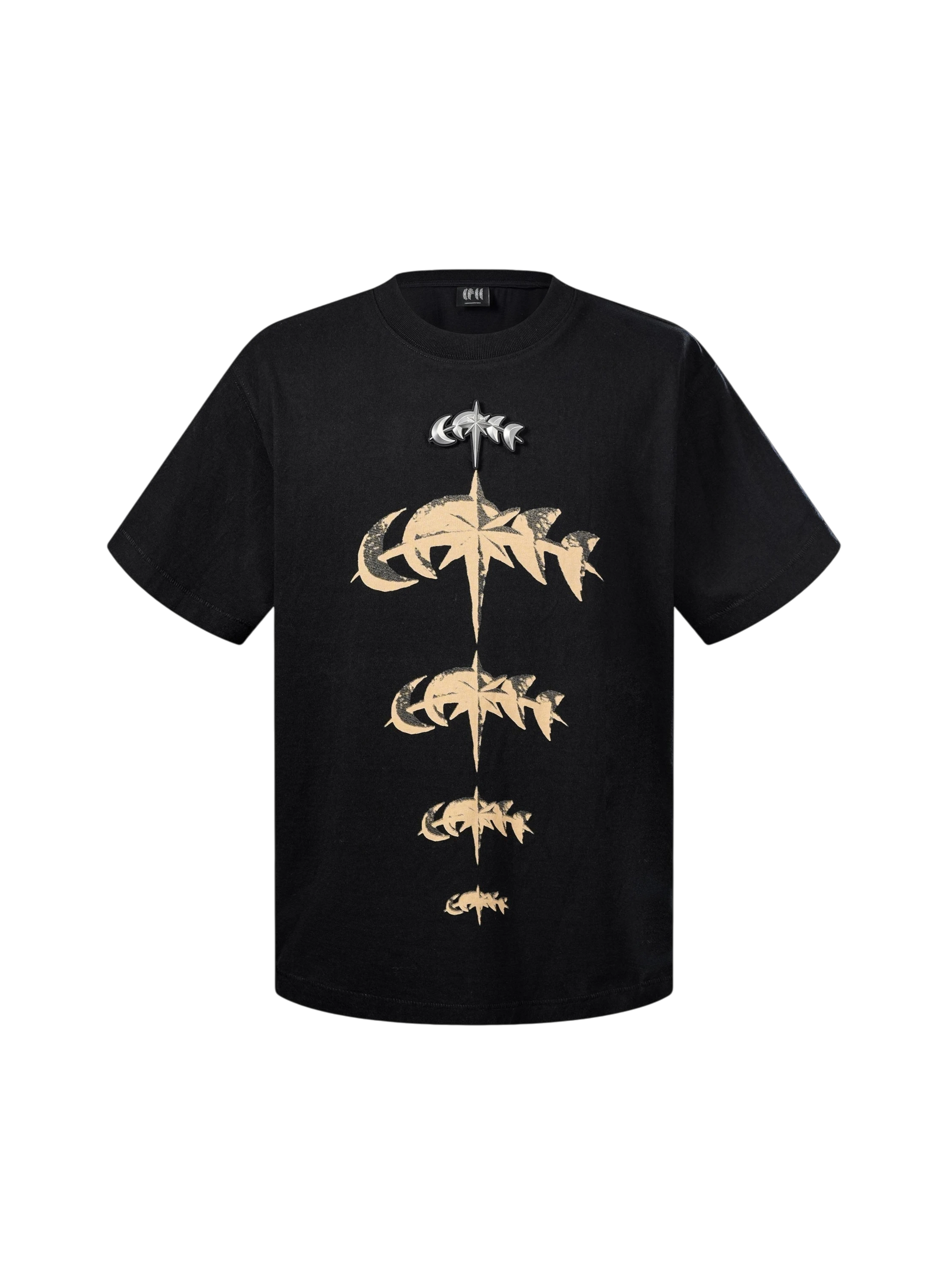 TBHNP Luminous Dawn faded gold print cotton t-shirt, black — men's streetwear graphic tee