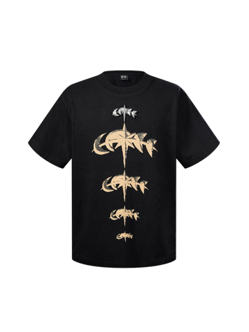 TBHNP Luminous Dawn faded gold print cotton t-shirt, black — men's streetwear graphic tee