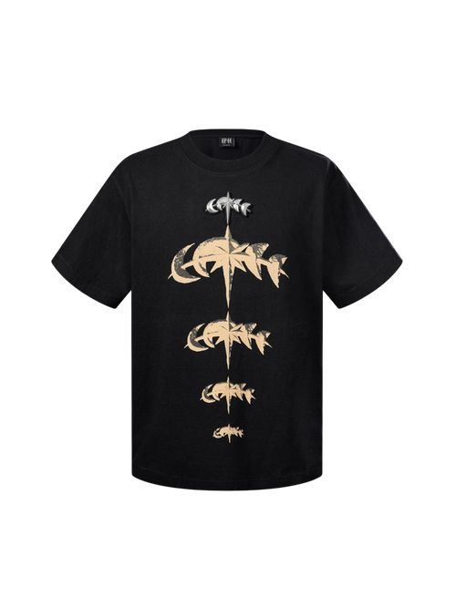 TBHNP Luminous Dawn faded gold print cotton t-shirt, black — men's streetwear graphic tee