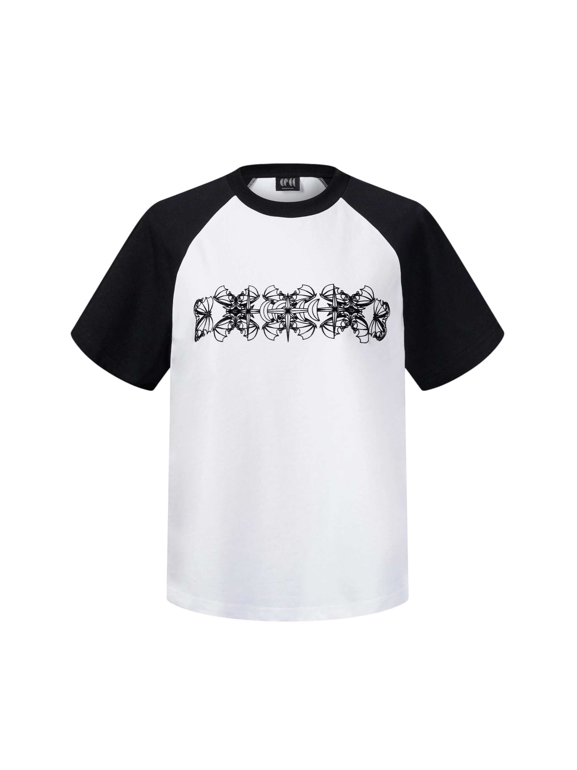 TBHNP Luminous Dawn women's velvet raglan t-shirt, black and white colour-block — streetwear tee