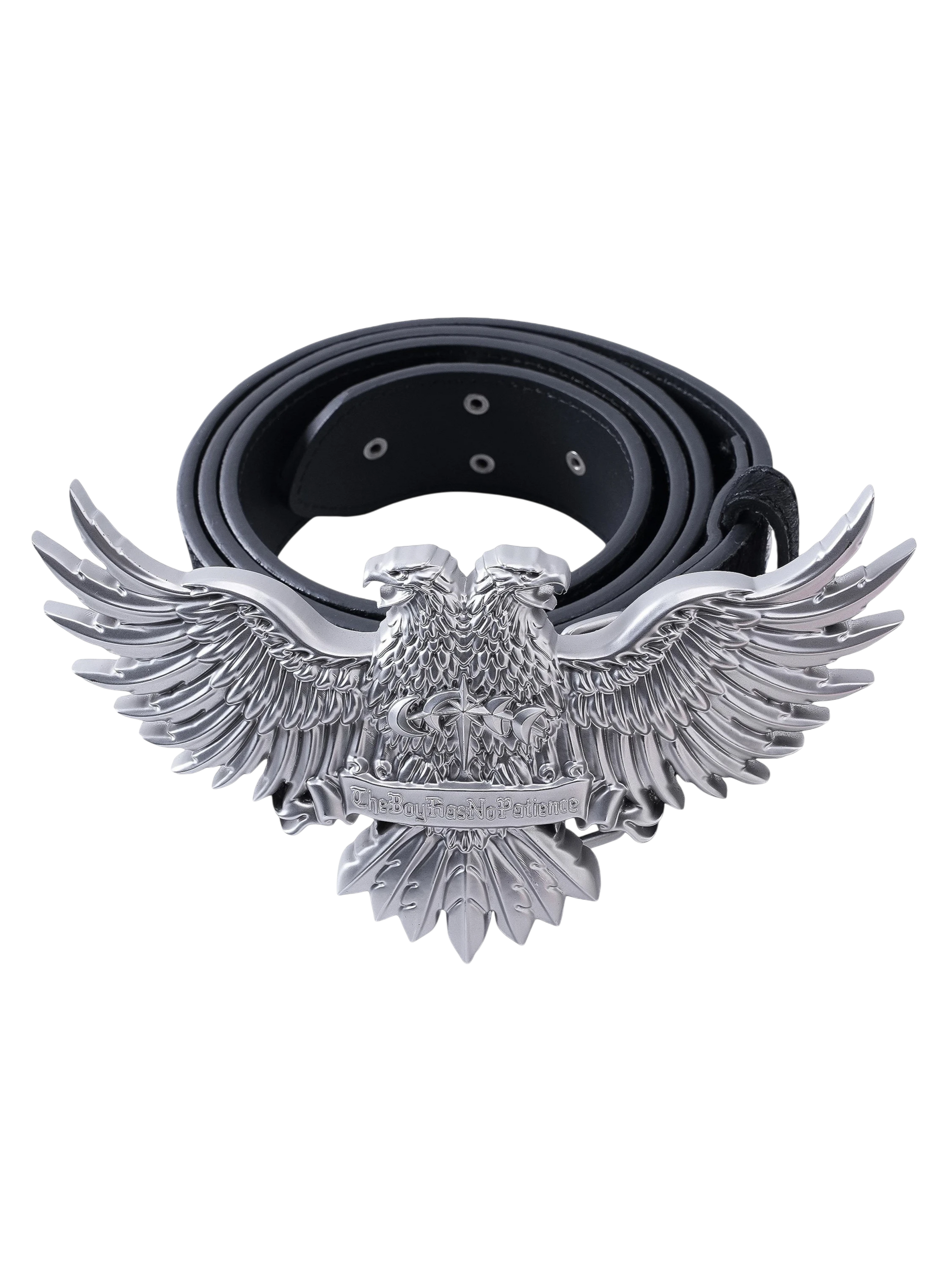 TBHNP Luminous Dawn double-headed eagle leather belt, black — men's streetwear belt