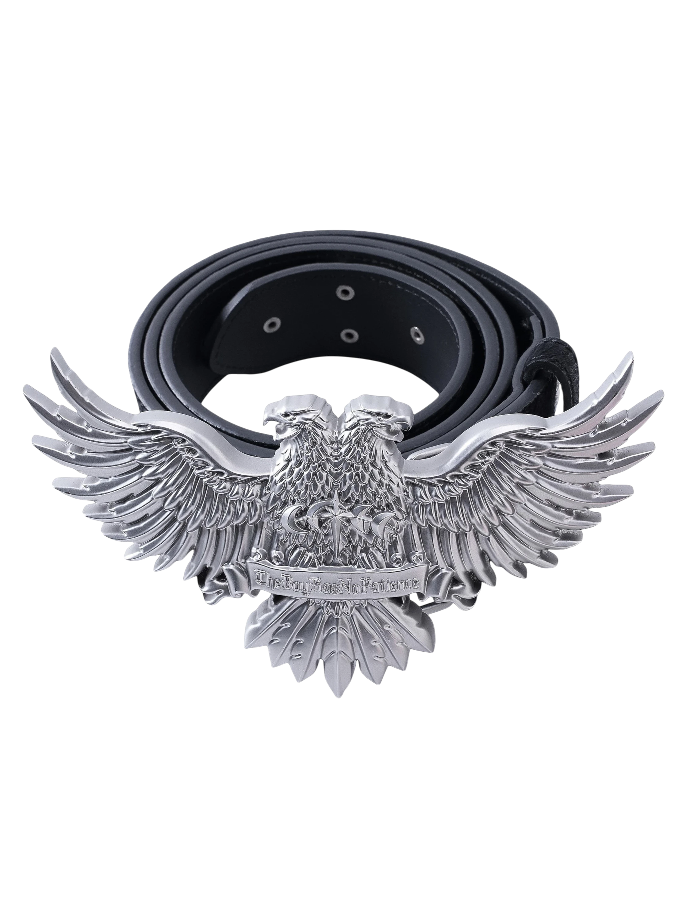 TBHNP Luminous Dawn double-headed eagle leather belt, black — men's streetwear belt