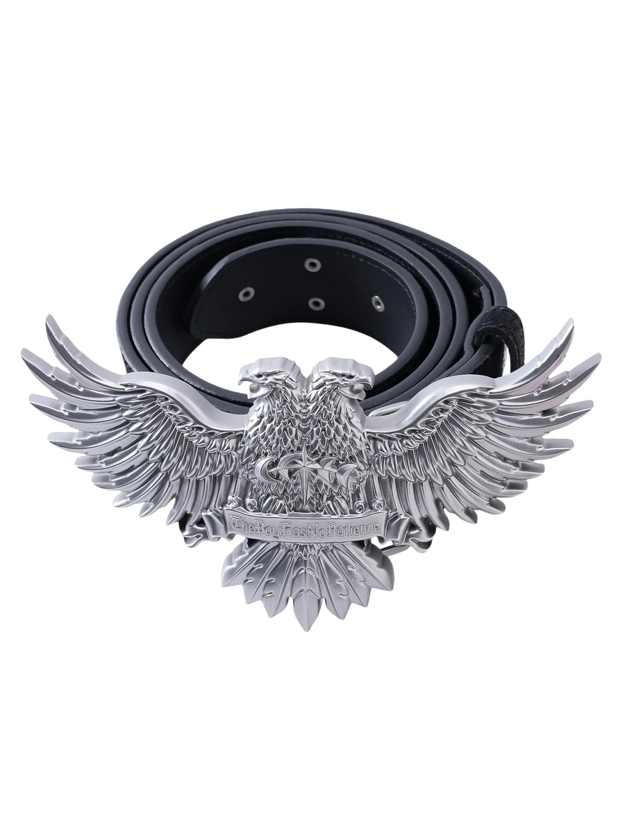TBHNP Luminous Dawn double-headed eagle leather belt, black — men's streetwear belt