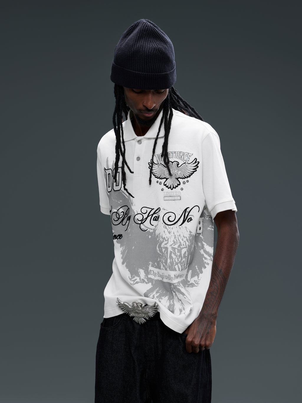 LUMINOUS DAWN DOUBLE-HEADED EAGLE EMBROIDERED POLO SHIRT